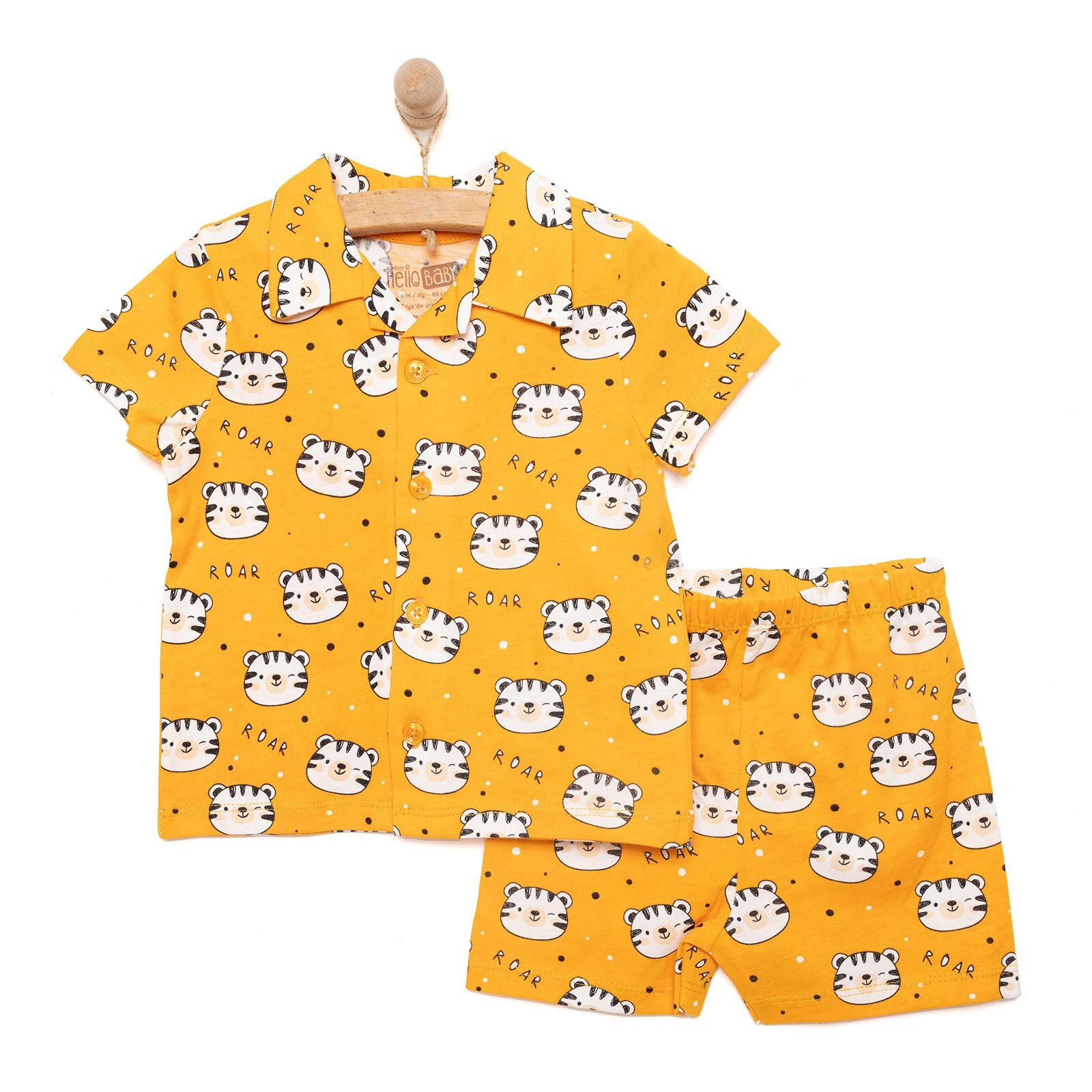 Erkek Gömlek Yaka Kısa Kol Ayıcık Desenli Pijama Takımı