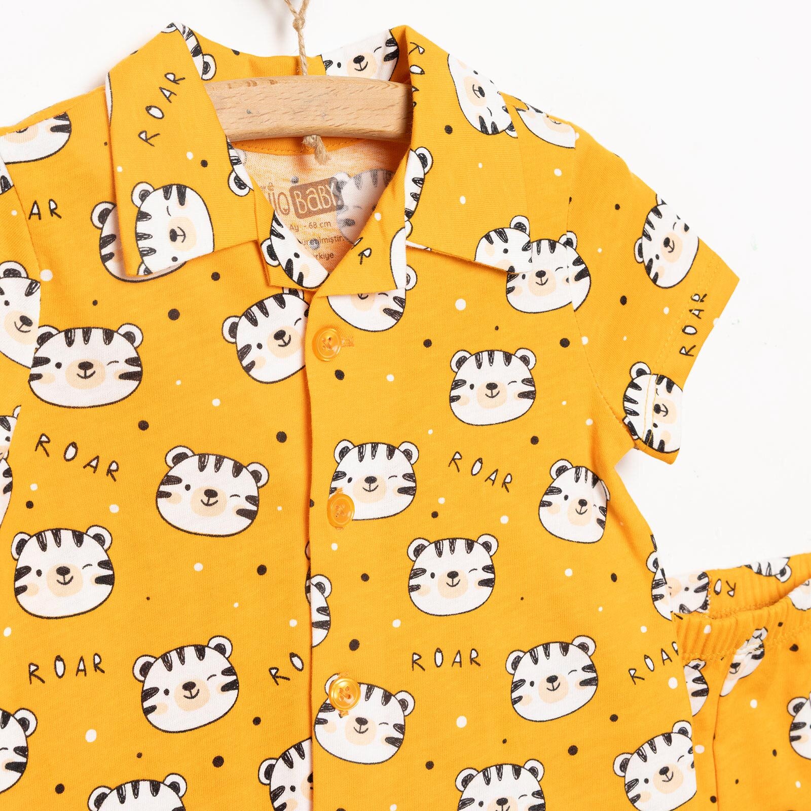 Erkek Gömlek Yaka Kısa Kol Ayıcık Desenli Pijama Takımı