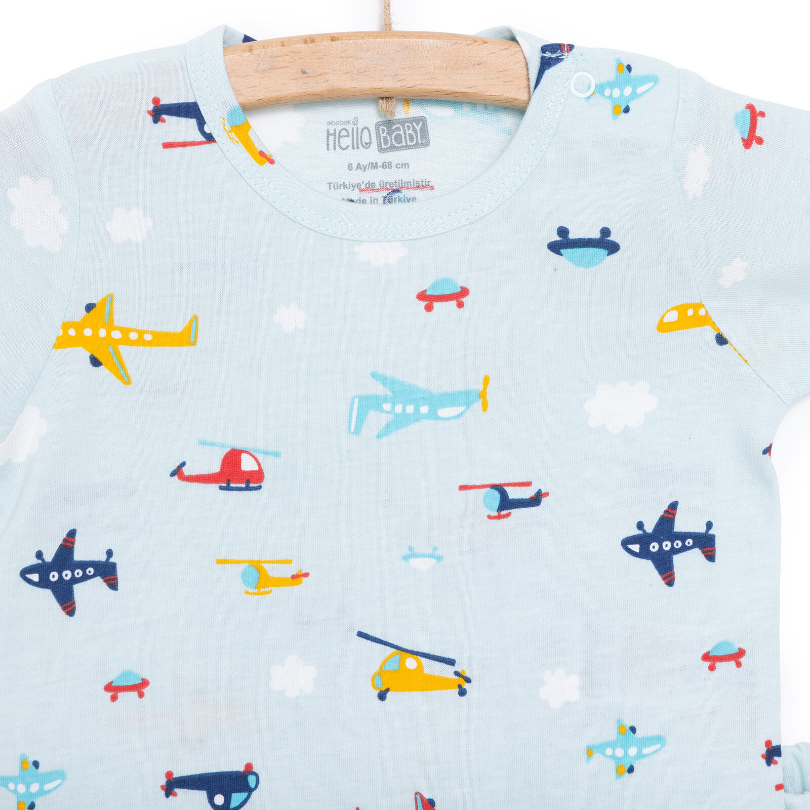 Erkek Kısa Kol Uçak Desenli Bisiklet Yaka Pijama Takımı