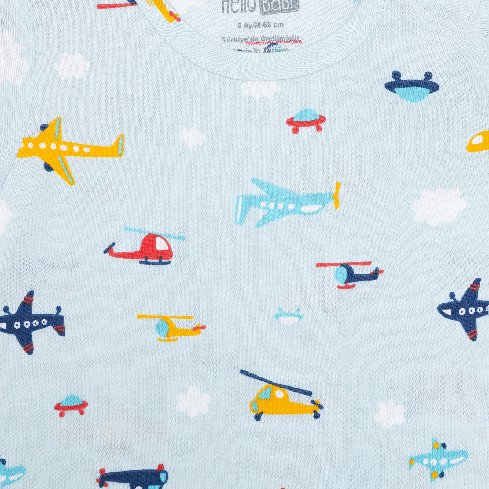 Erkek Kısa Kol Uçak Desenli Bisiklet Yaka Pijama Takımı