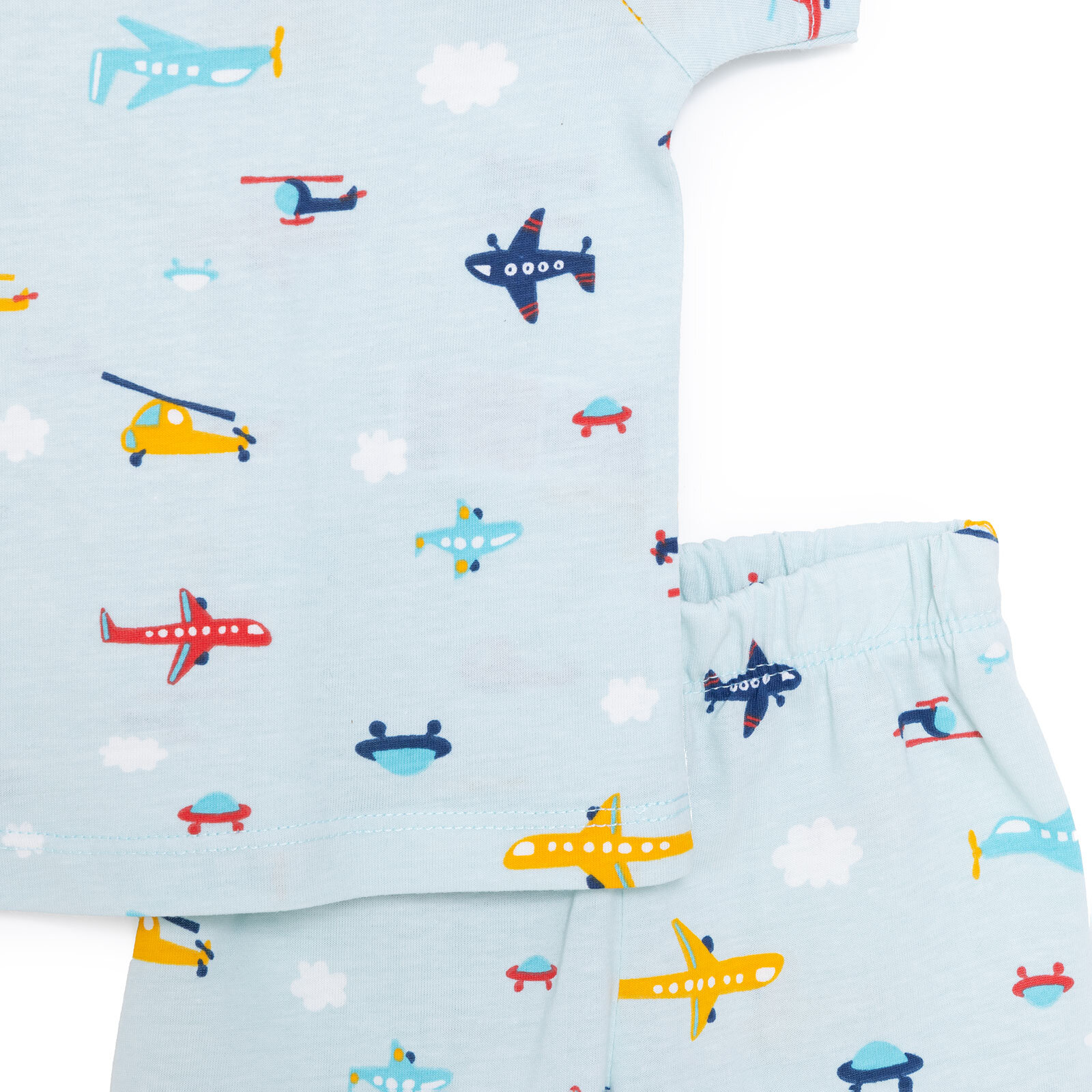 Erkek Kısa Kol Uçak Desenli Bisiklet Yaka Pijama Takımı