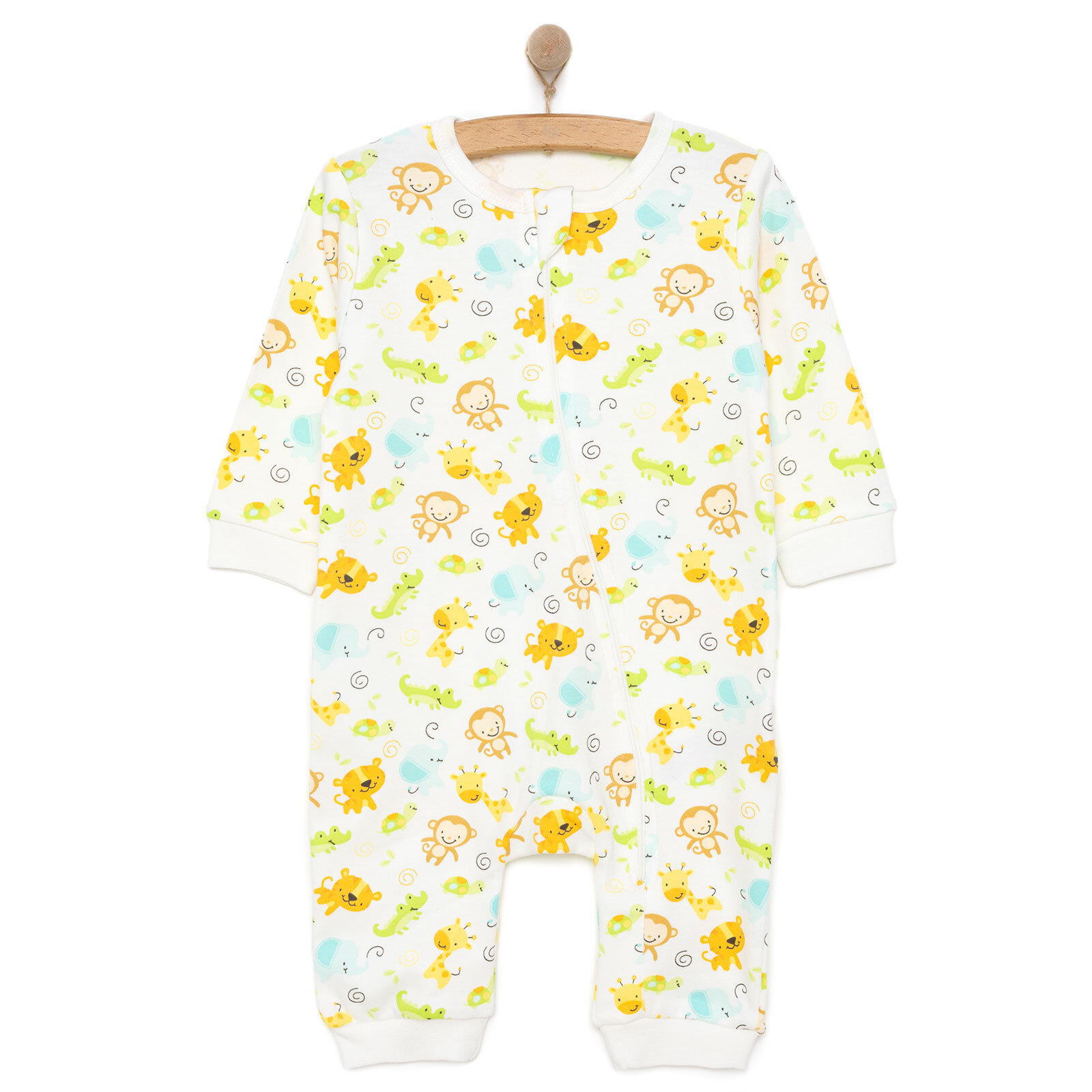 Erkek Sevimli Hayvan Desenli Fermuarlı Patiksiz Tulum Erkek Bebek