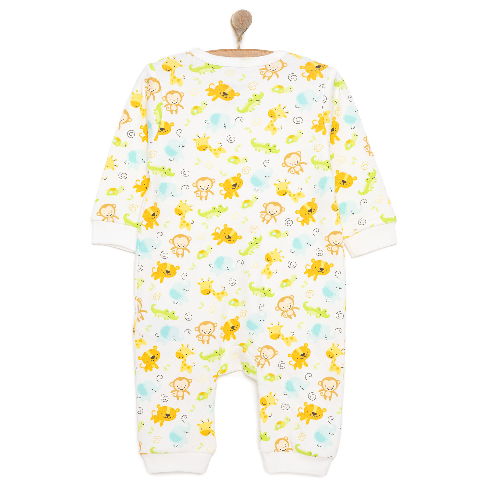 Erkek Sevimli Hayvan Desenli Fermuarlı Patiksiz Tulum Erkek Bebek