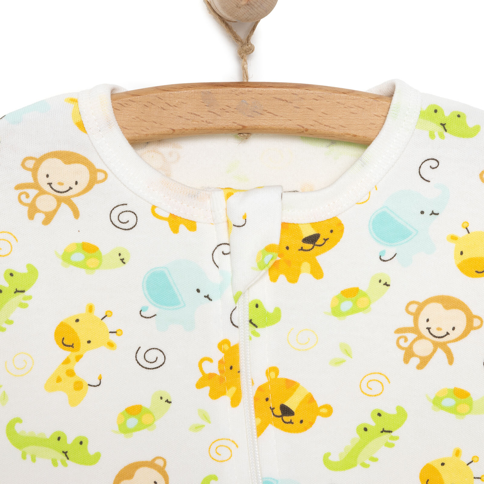 Erkek Sevimli Hayvan Desenli Fermuarlı Patiksiz Tulum Erkek Bebek