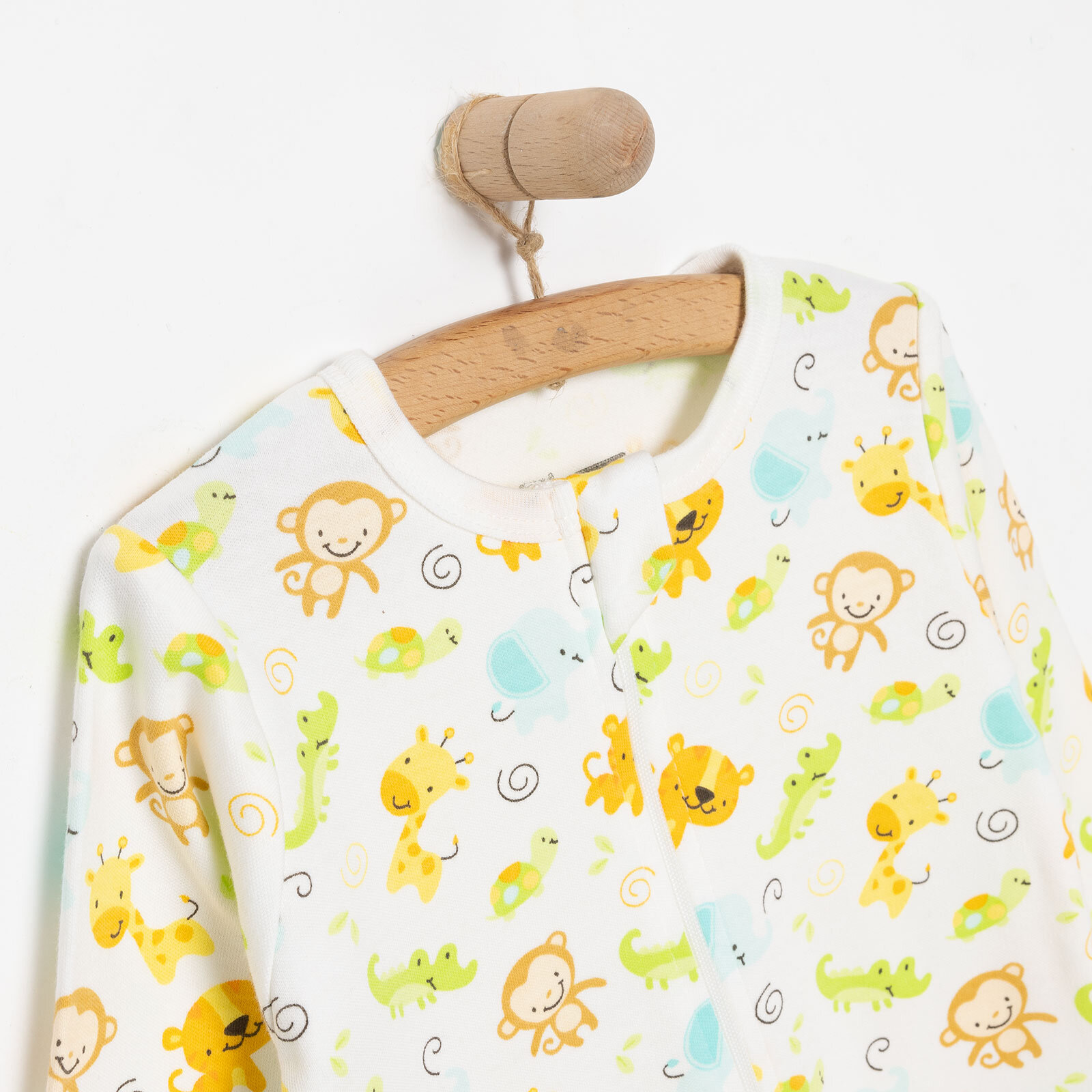 Erkek Sevimli Hayvan Desenli Fermuarlı Patiksiz Tulum Erkek Bebek