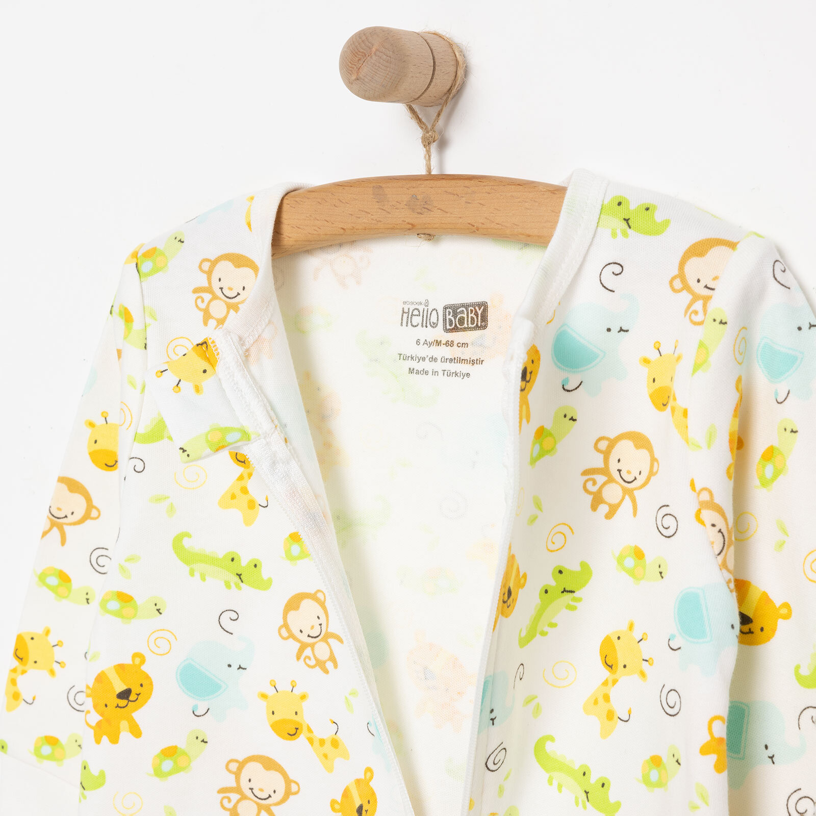 Erkek Sevimli Hayvan Desenli Fermuarlı Patiksiz Tulum Erkek Bebek