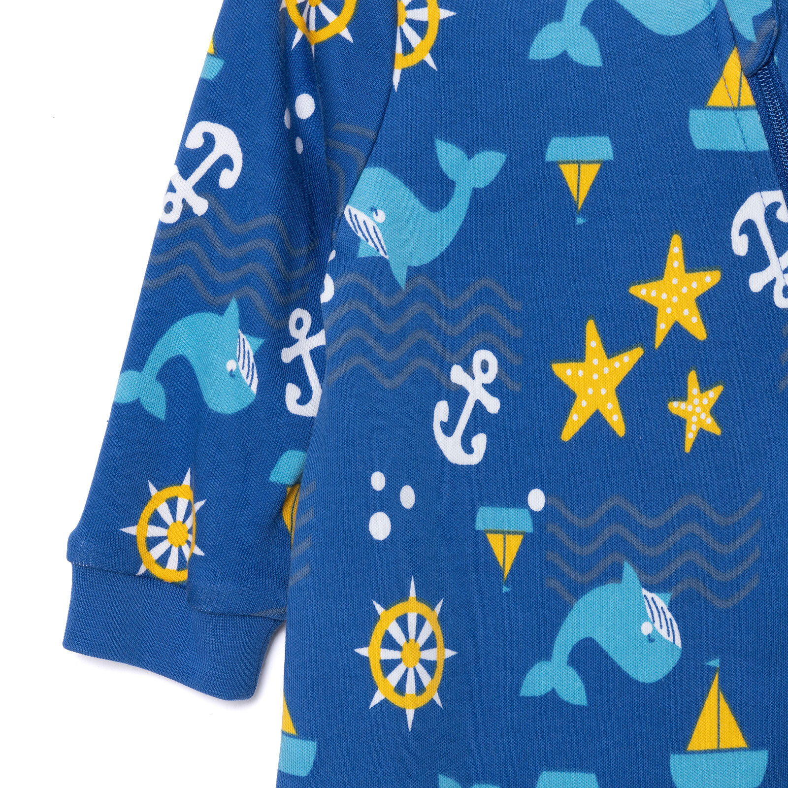 Erkek Uzun Kol Deniz Desenli Fermuarlı Patiksiz Tulum