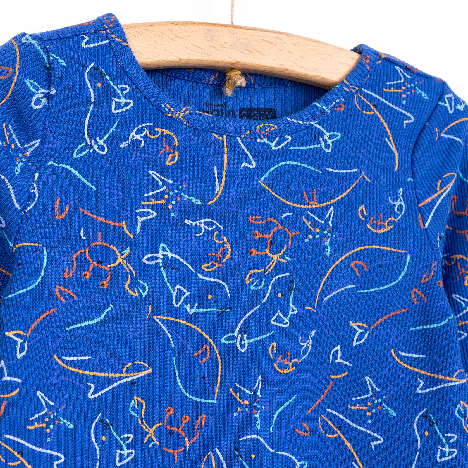 Erkek Bebek Pijama Takım İnterlok Hayvan Desen Bisiklet Yaka Uzun Yol Lacivert