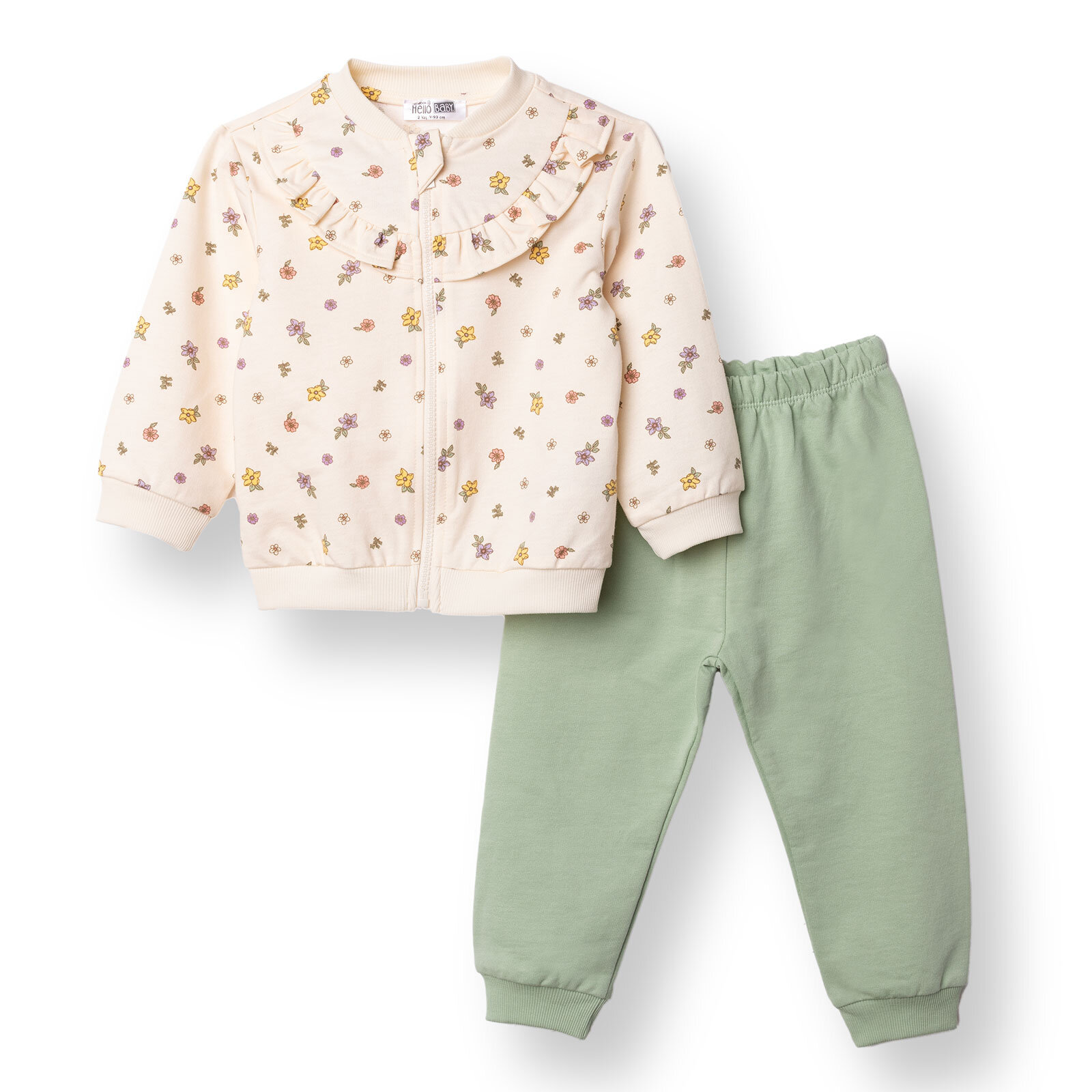 Kız Bebek Eşofman Takımı İki İplik Bisiklet Yaka Uzun Kol Reçme Paça