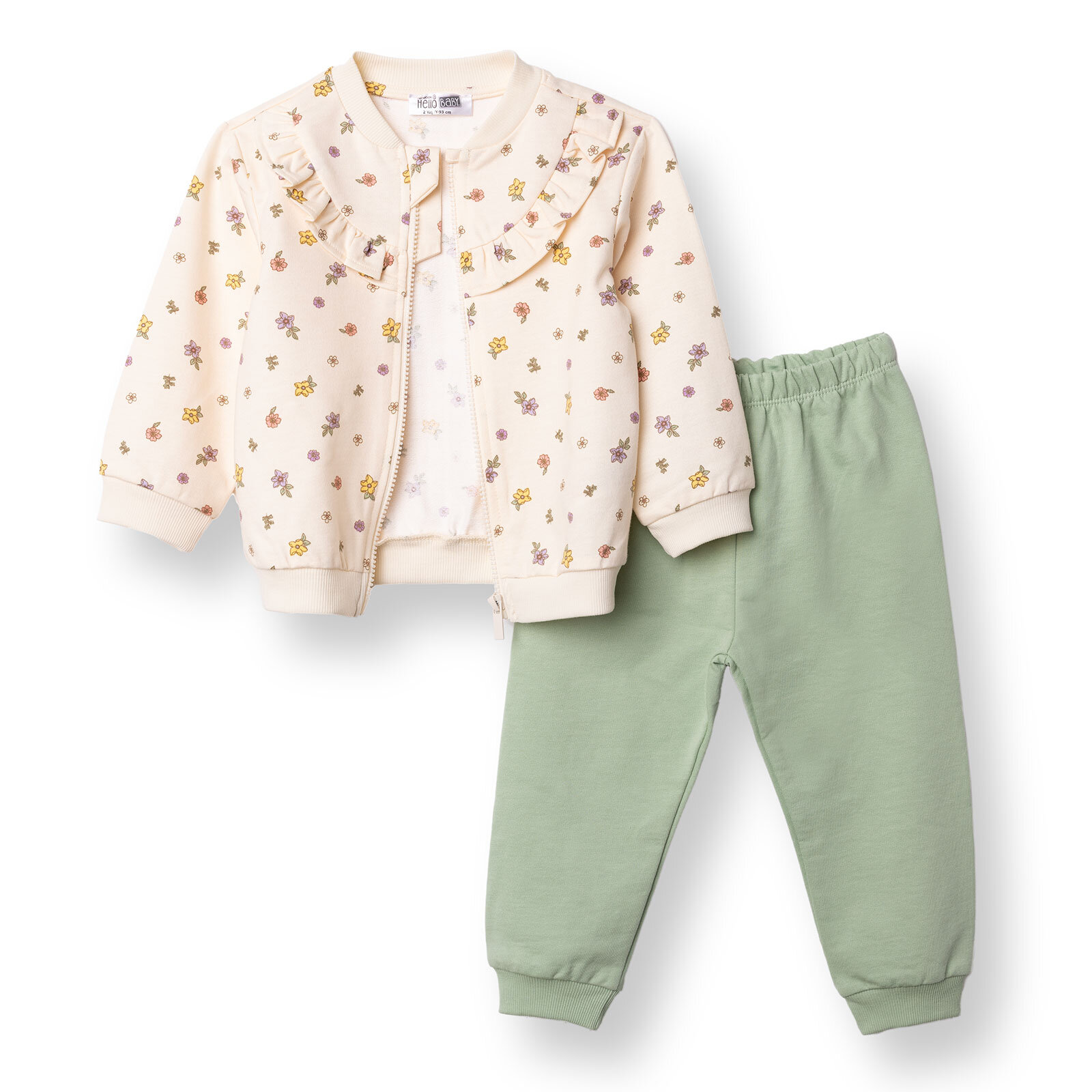 Kız Bebek Eşofman Takımı İki İplik Bisiklet Yaka Uzun Kol Reçme Paça