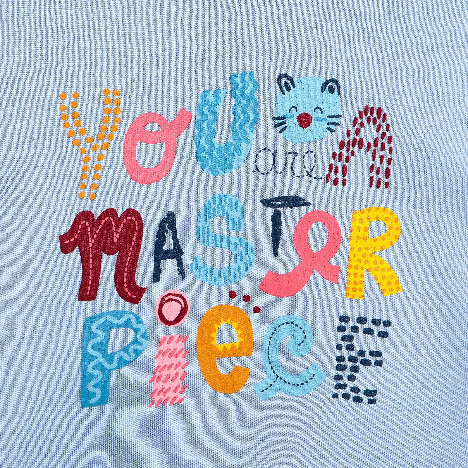 Kız Bebek Eşofman Takım İnterlok Kedi Temalı Bisiklet Yaka Uzun Kol Açık Mavi