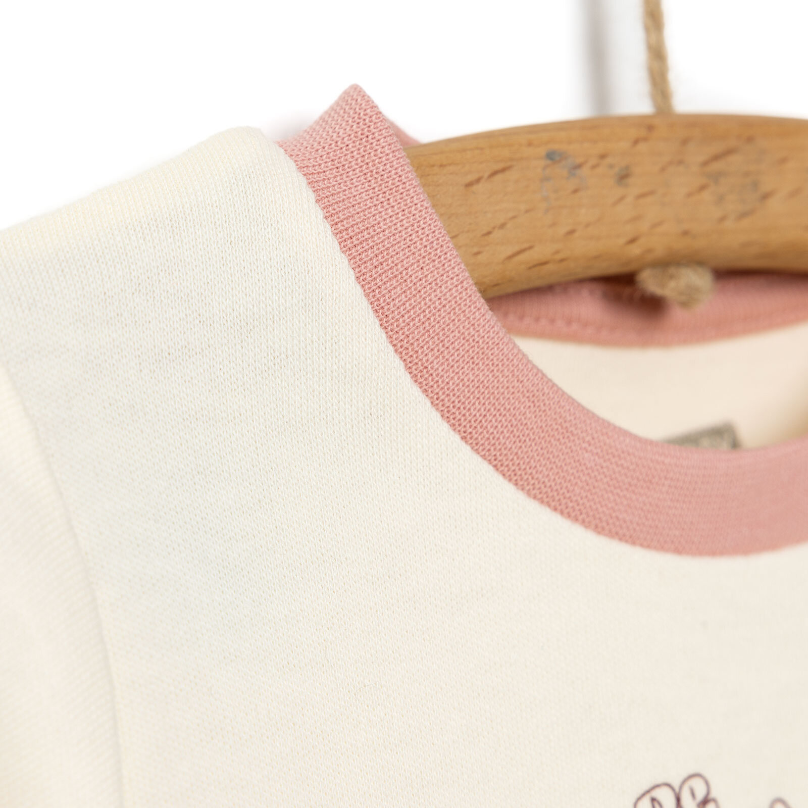 Kız Bebek Pijama Takım İnterlok Fil Desen Bisiklet Yaka Uzun Kol Ekru