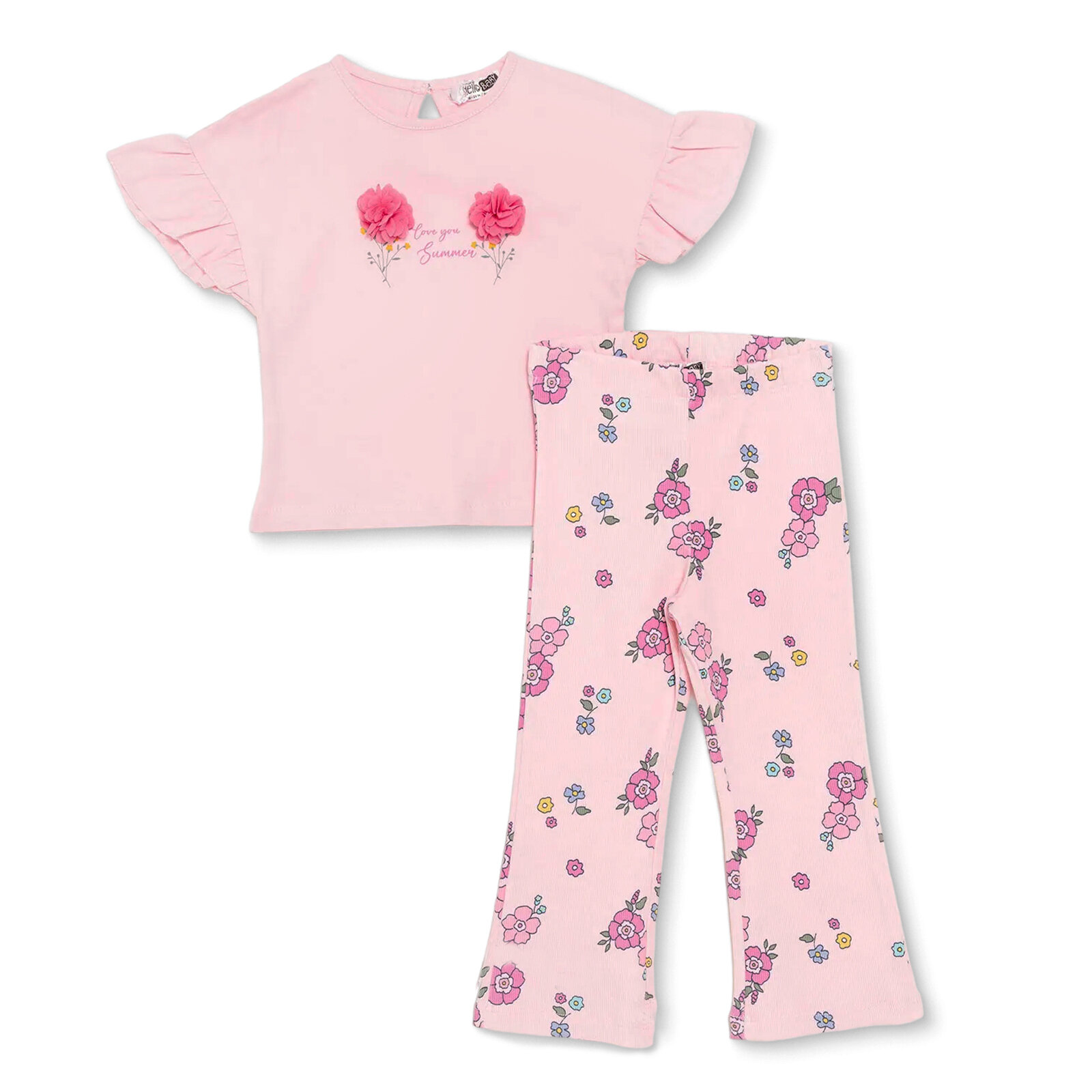 Kız Bebek Flower Garden Bluz - Tayt Bisiklet Yaka Kısa Kol Reçme Paça