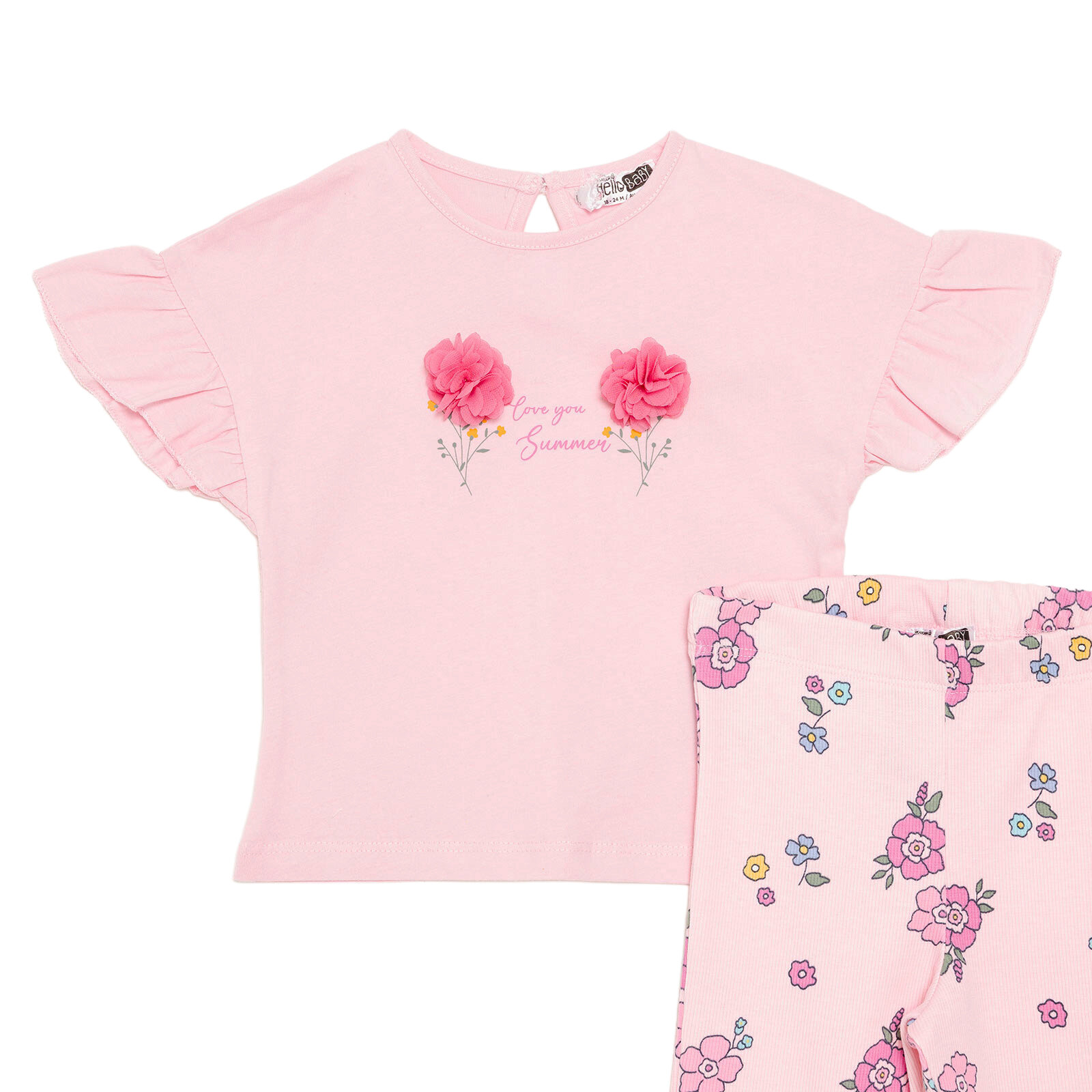 Kız Bebek Flower Garden Bluz - Tayt Bisiklet Yaka Kısa Kol Reçme Paça