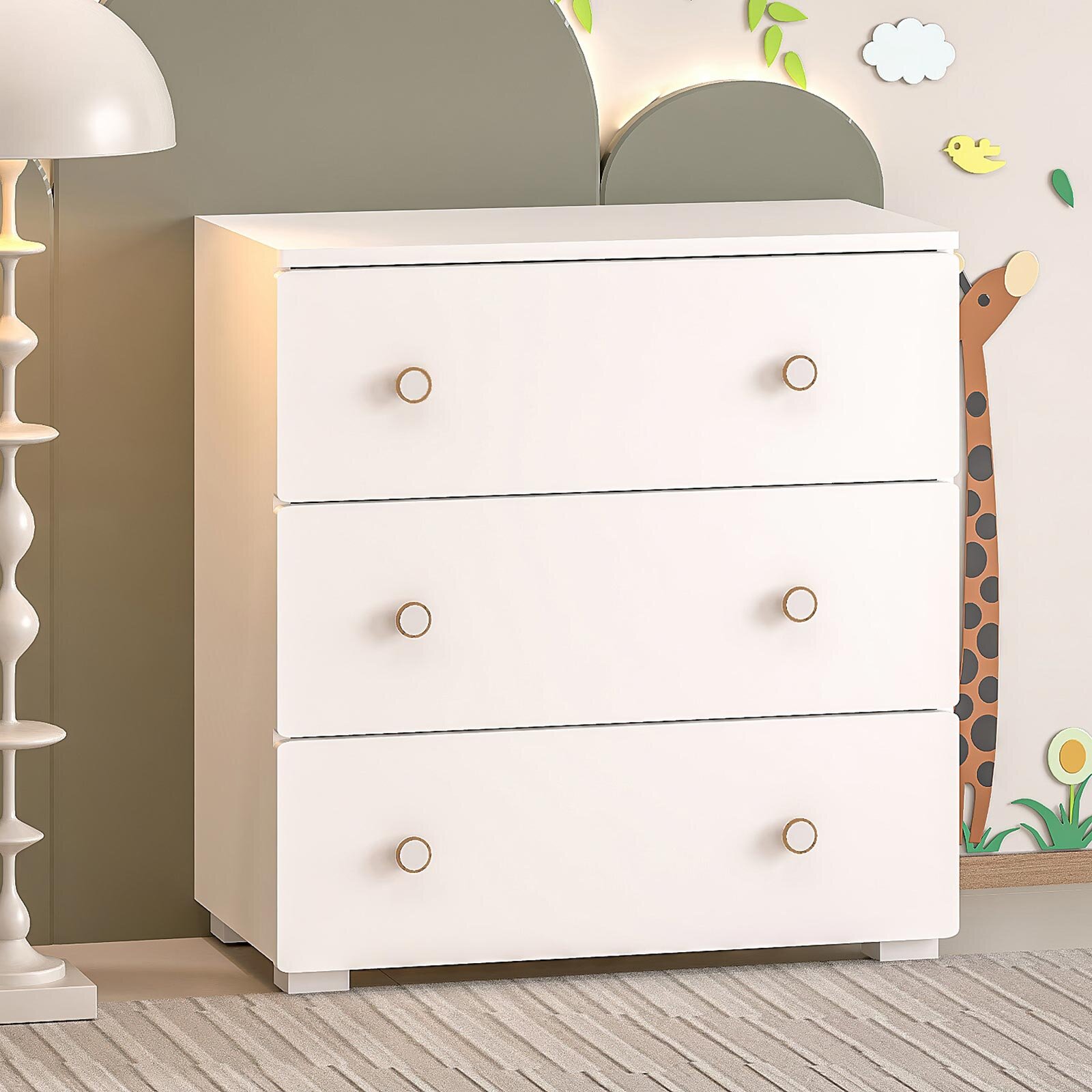 Ahşap 3 Çekmeceli Şifonyer Beyaz