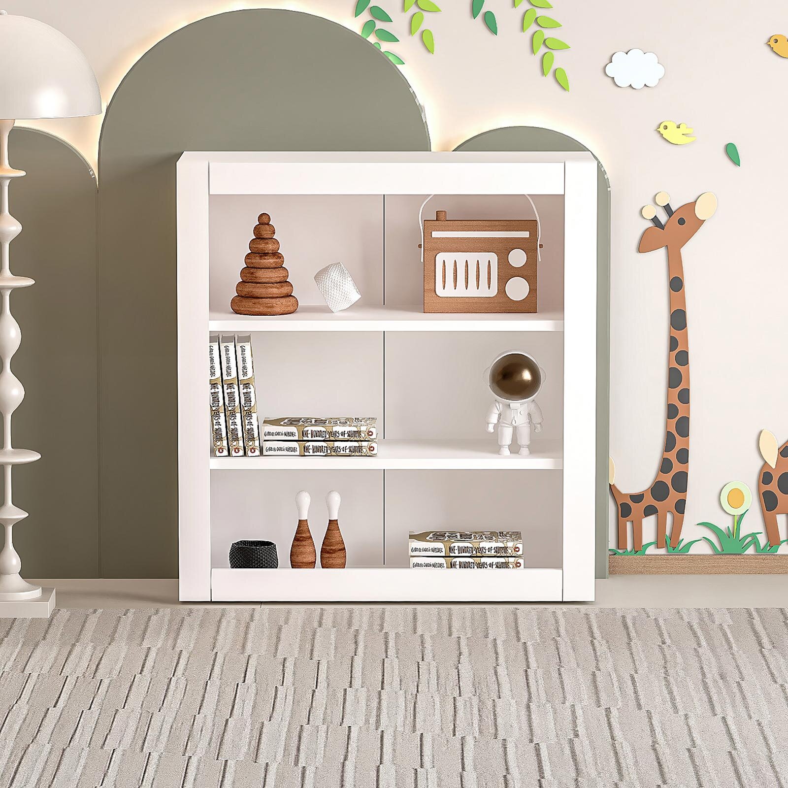 Ahşap Montessori Çocuk 3 Raflı Açık Kitaplık Beyaz