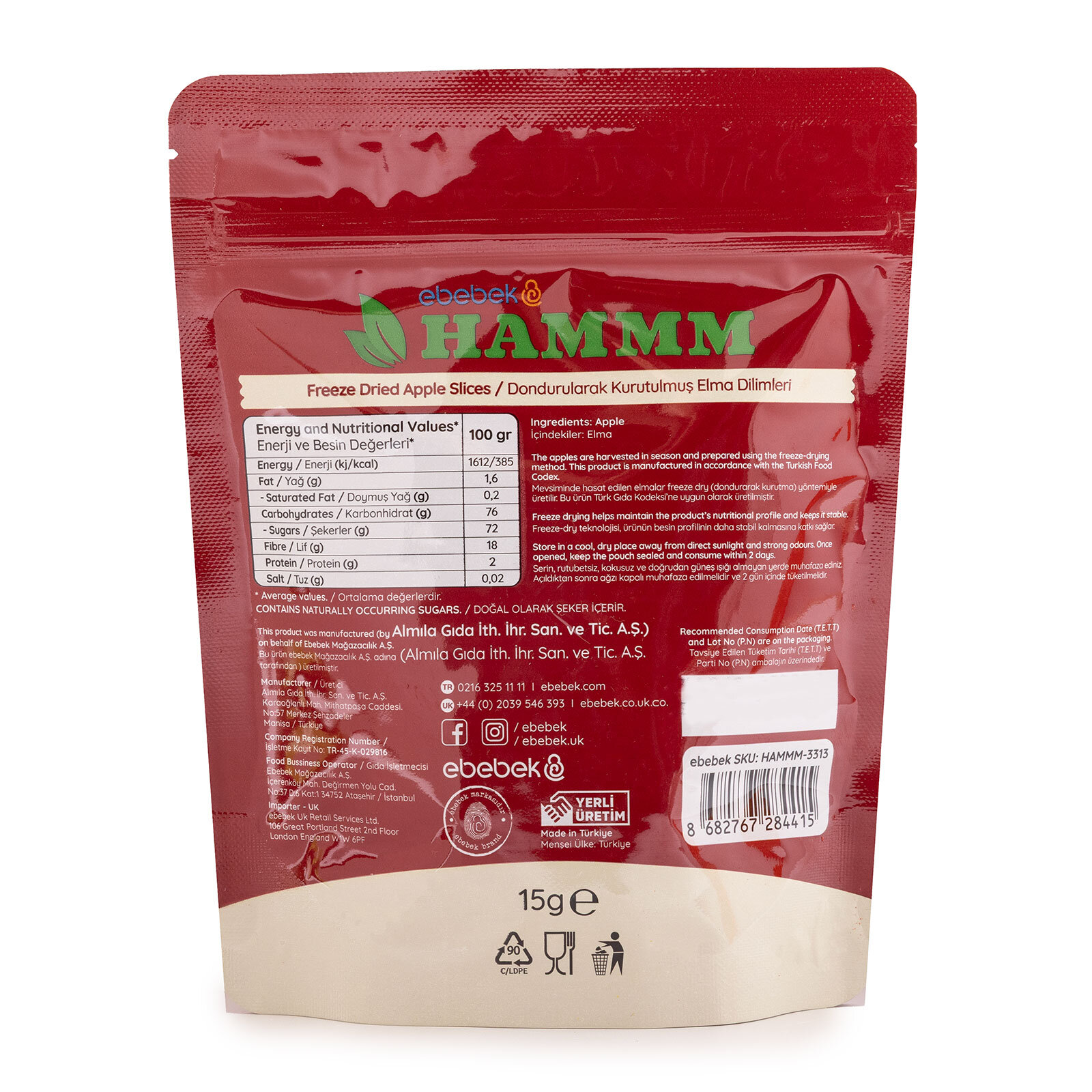 Freeze Dried Elma Dilimleri 15 gr