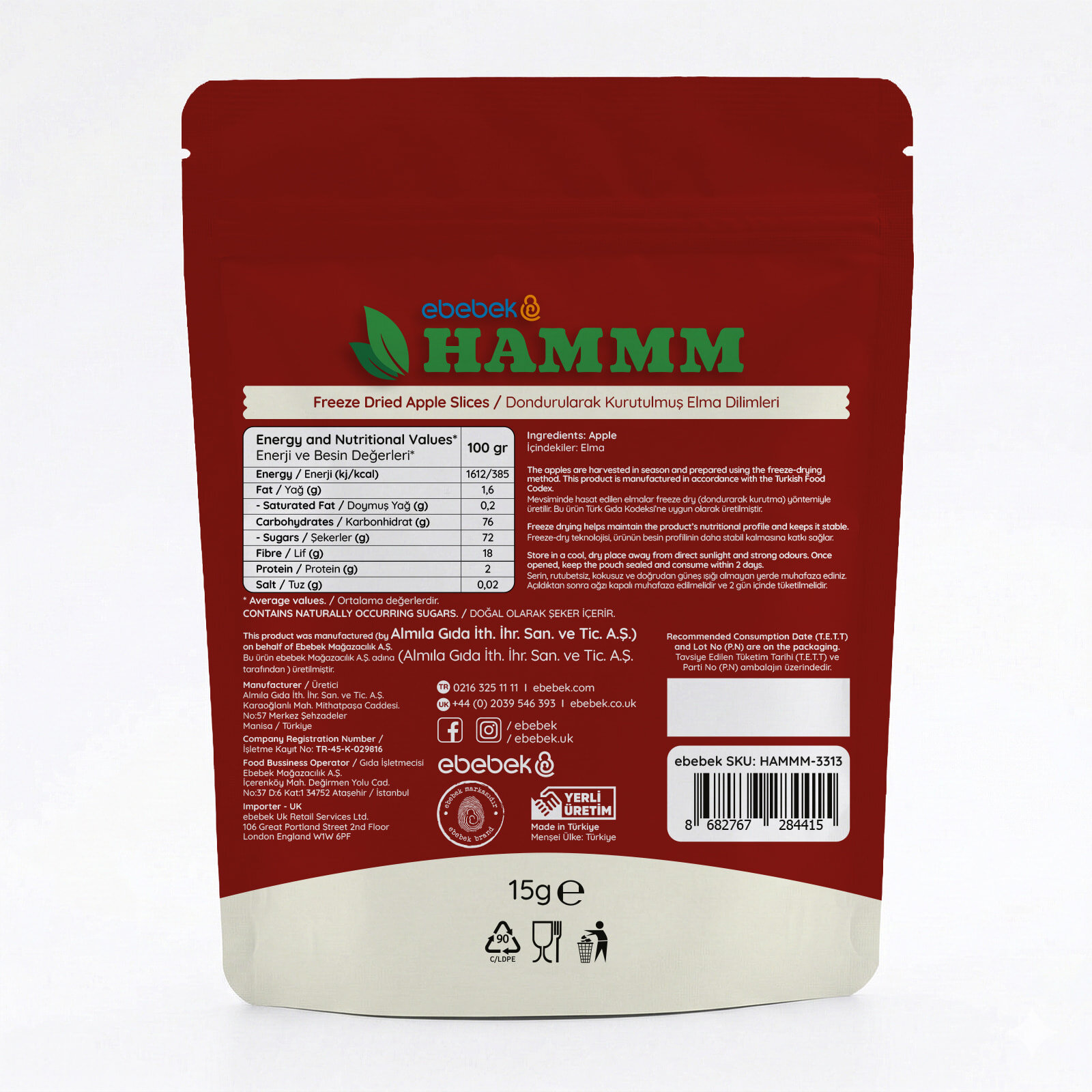 Freeze Dried Elma Dilimleri 15 gr