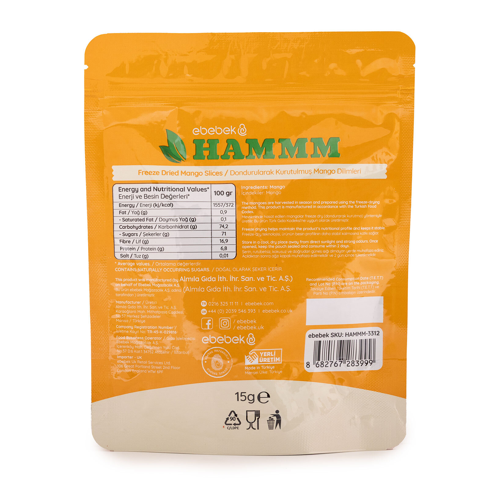 Freeze Dried Mango Dilimleri 15 gr