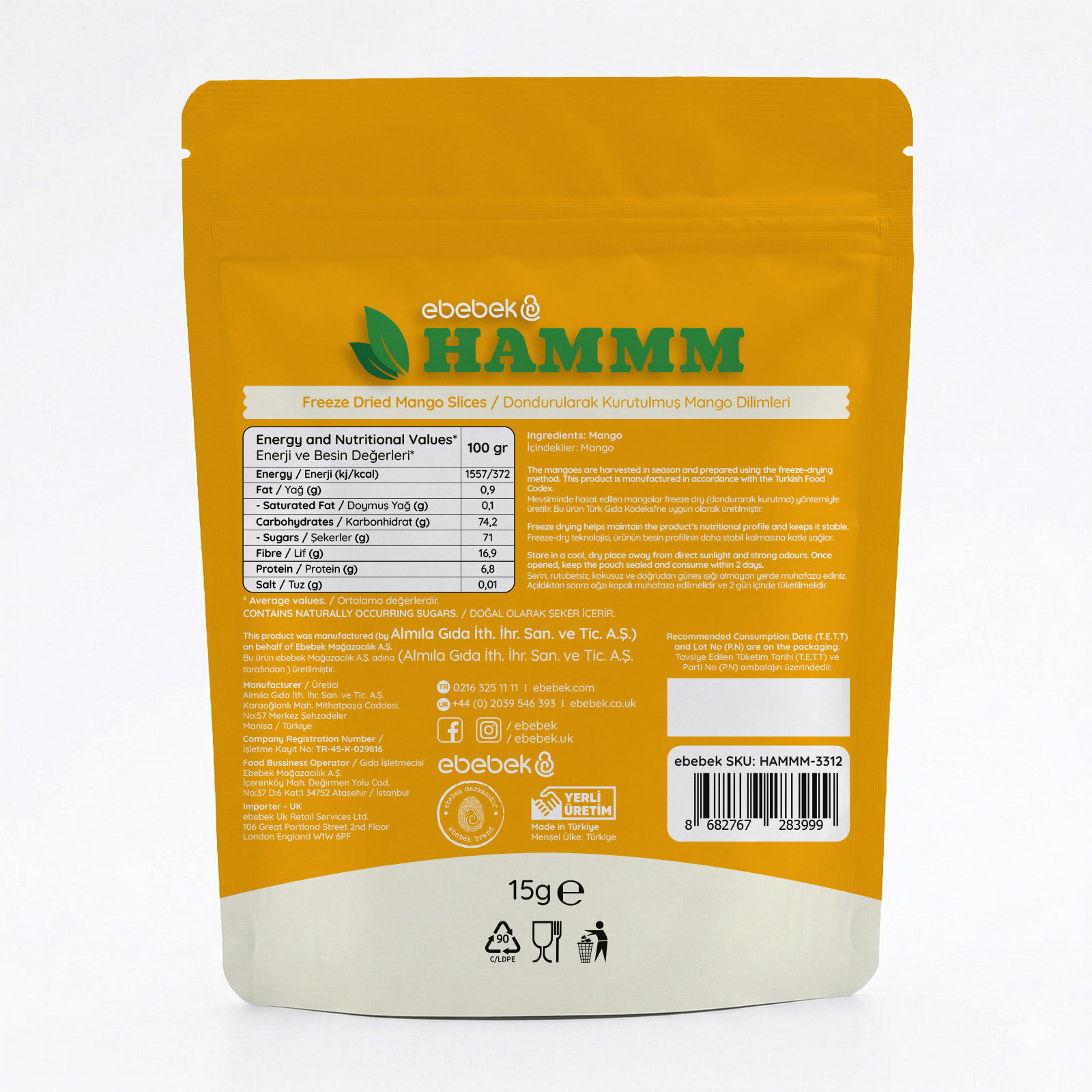 Freeze Dried Mango Dilimleri 15 gr Freeze Dried Mango Dilimleri 15 gr