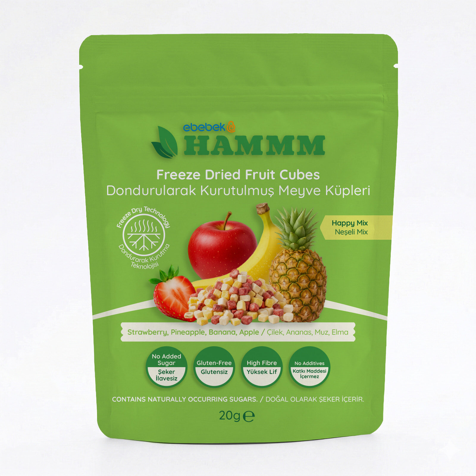 Freeze Dried Happy Mix Çilek Ananas Muz Elma 20gr