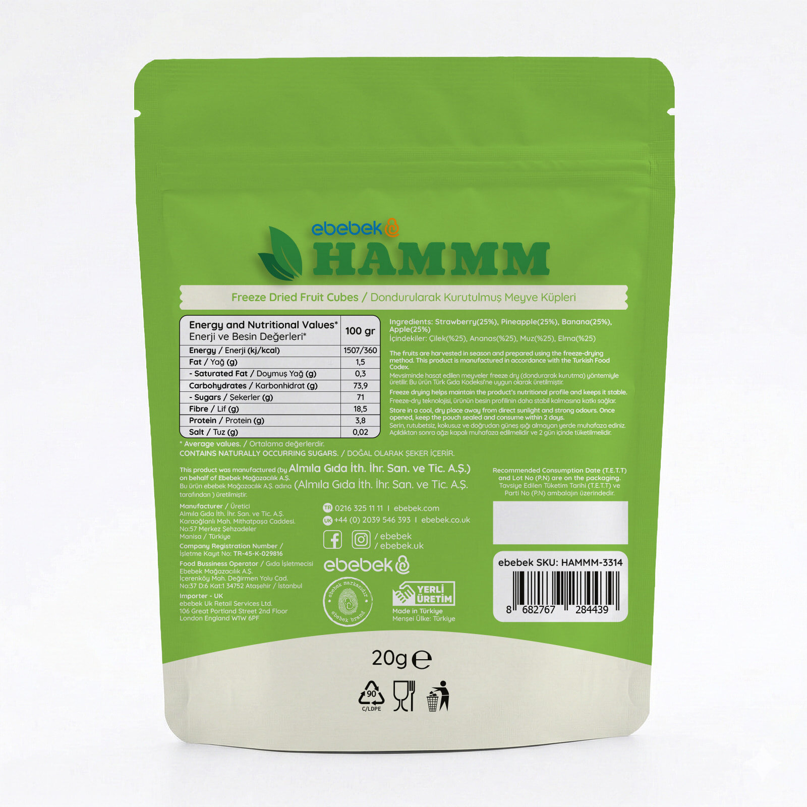 Freeze Dried Happy Mix Çilek Ananas Muz Elma 20gr