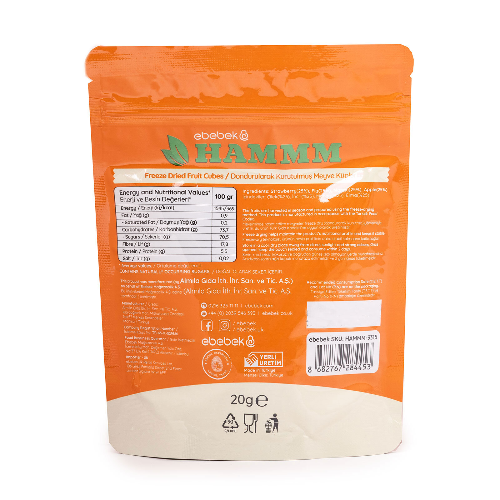 Freeze Dried Mix İncir Çilek Mango Elma 20 gr