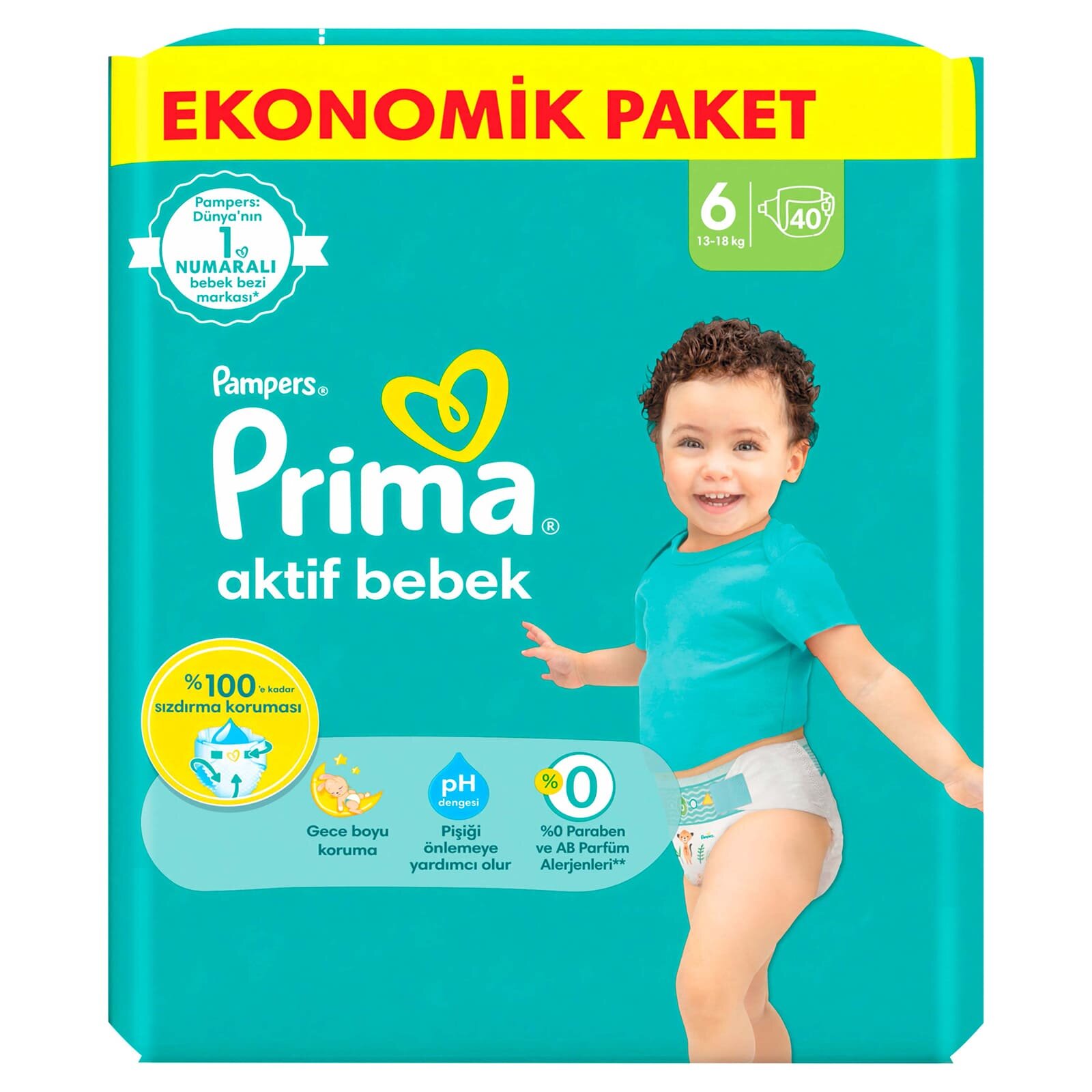 Bebek Bezi Aktif Bebek 6 Beden Ekstra Large Ekonomik Paketi 13-18 kg 40 Adet