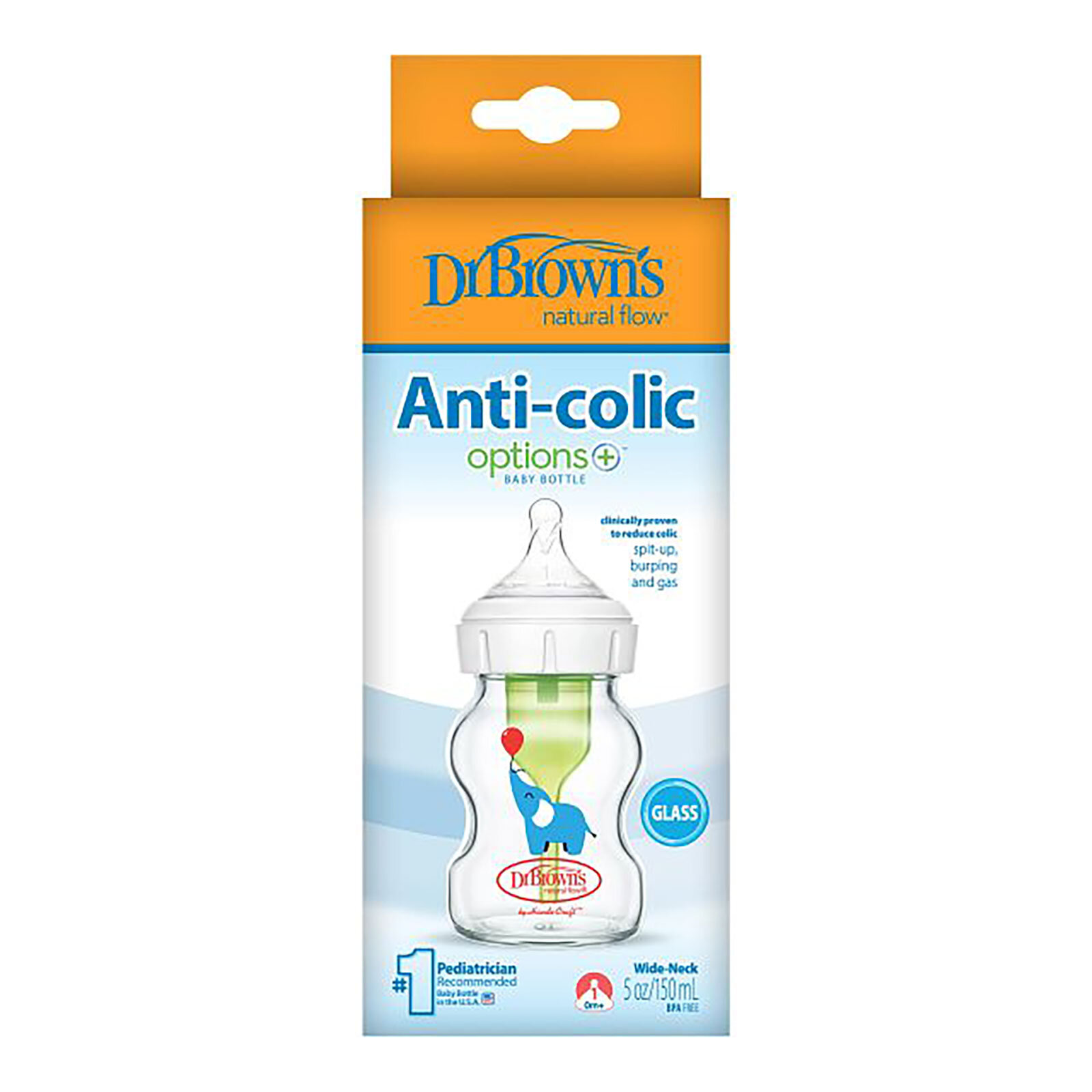 DB 51621 Geniş Ağız Anti-Kolik Options+ Desenli Cam Biberon 150 mL , Fil, Tekli paket