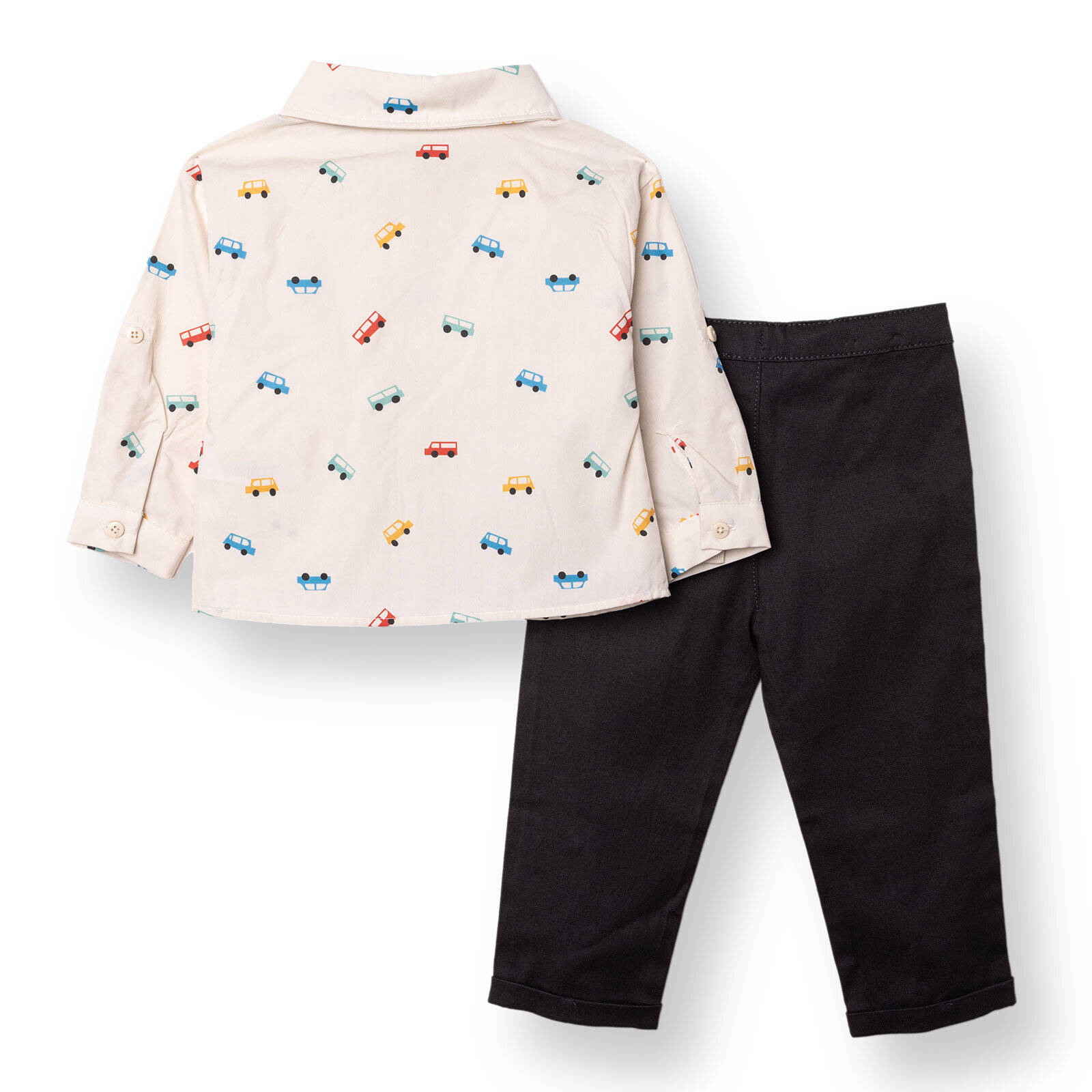 Erkek Bebek Gömlek-Pantolon Poplin Gömlek Yaka Uzun Kol Reçme Paça