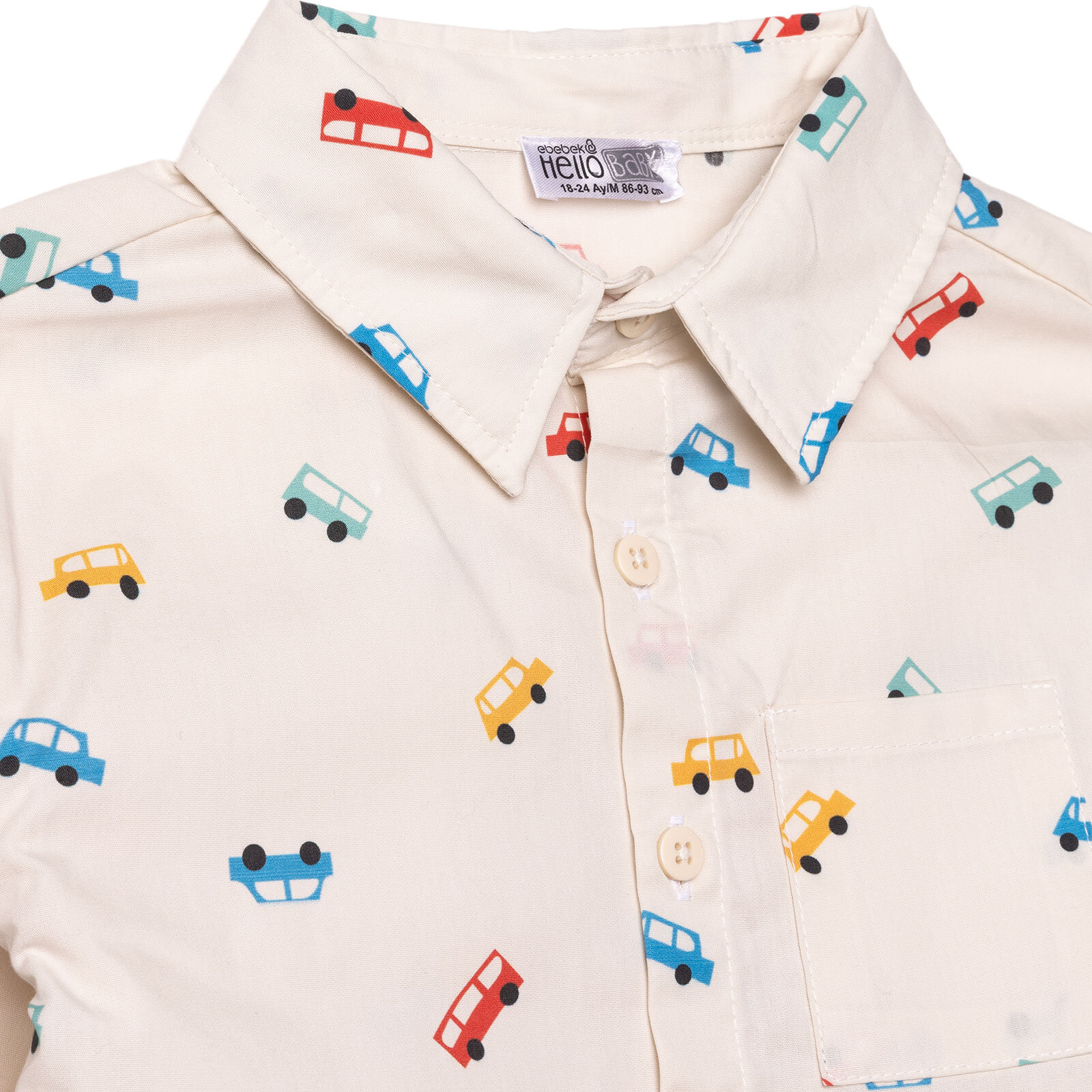 Erkek Bebek Gömlek-Pantolon Poplin Gömlek Yaka Uzun Kol Reçme Paça