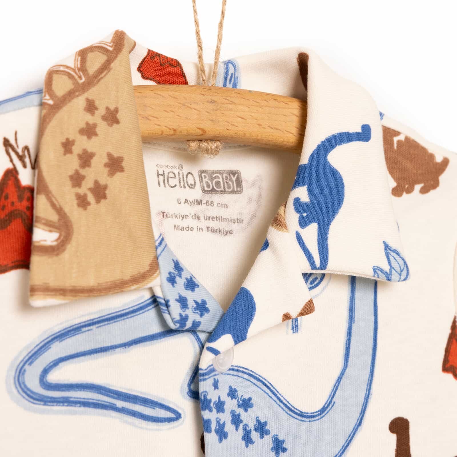 Gömlek Yaka Dinazor Desenli Erkek Bebek Pijama Takımı