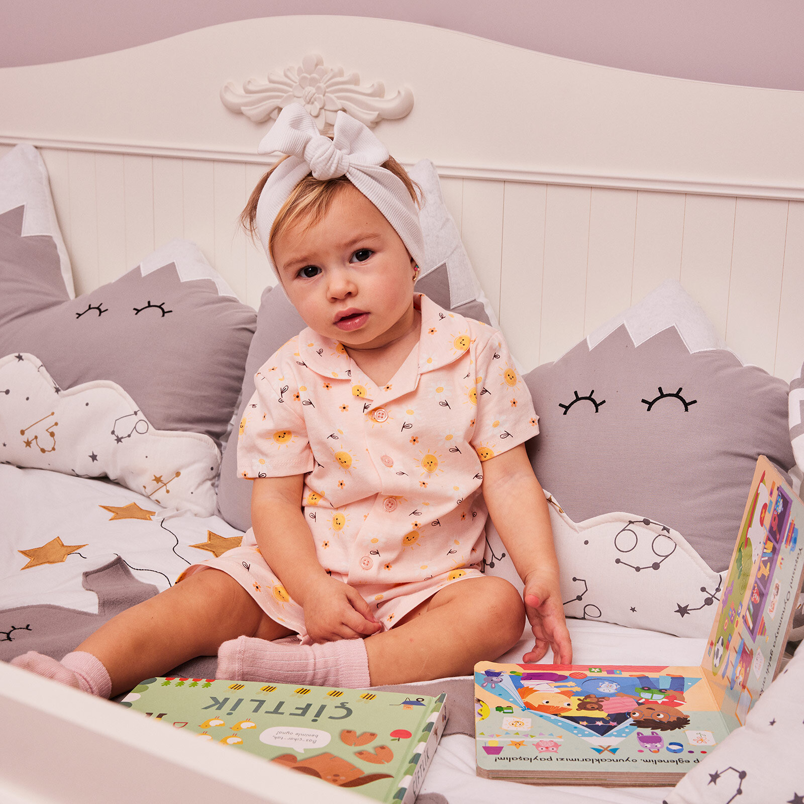 Gömlek Yaka Güneş Desenli Kısa Kol Pijama Takımı