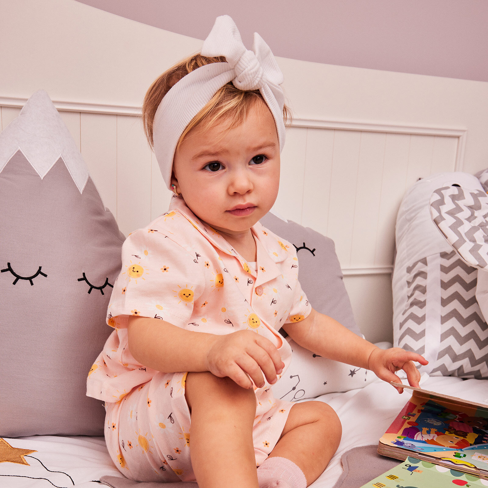 Gömlek Yaka Güneş Desenli Kısa Kol Pijama Takımı