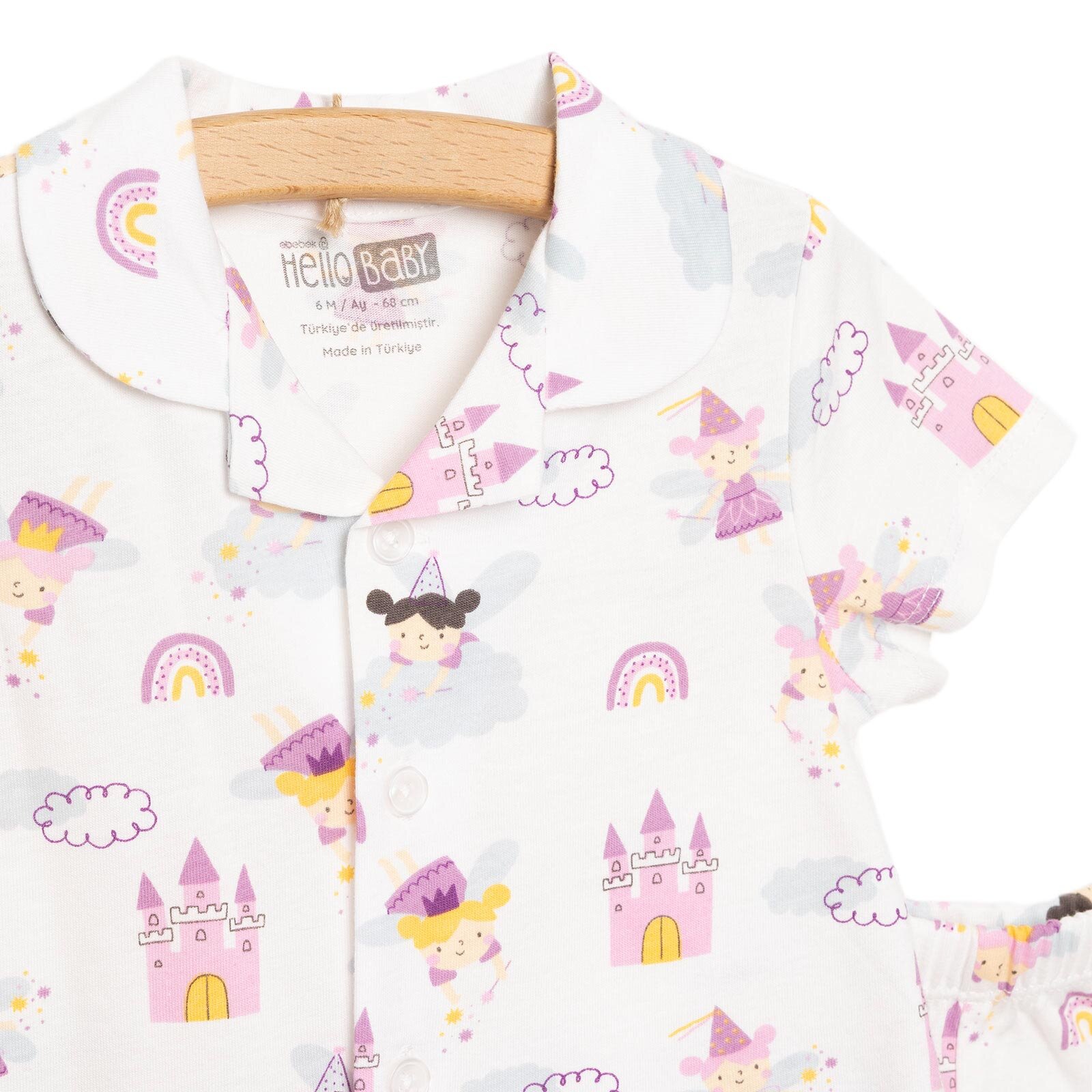 Gömlek Yaka Peri Desenli Kısa Kol Pijama Takımı Gömlek Yaka Peri Desenli Kısa Kol Pijama Takımı