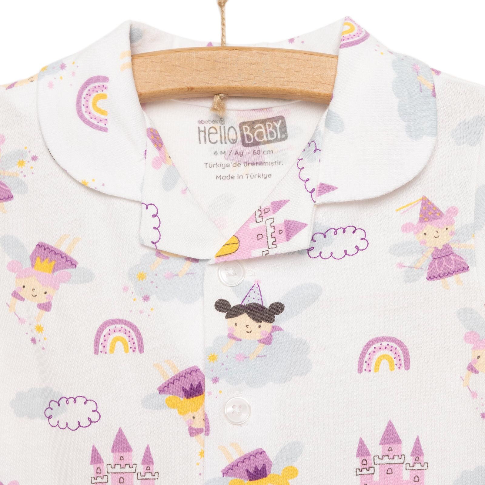 Gömlek Yaka Peri Desenli Kısa Kol Pijama Takımı Gömlek Yaka Peri Desenli Kısa Kol Pijama Takımı