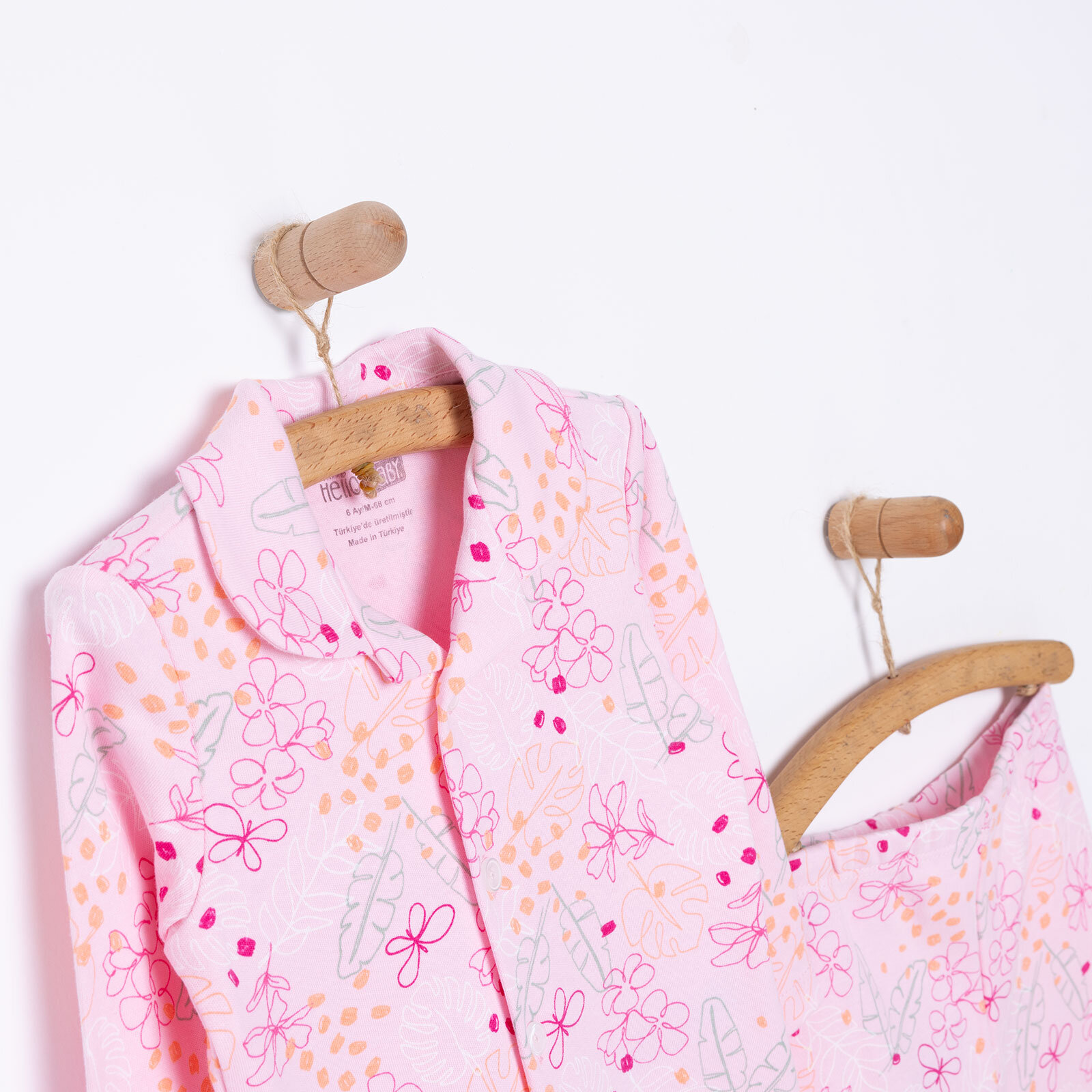 Gömlek Yaka Yaprak Desenli Kız Bebek Pijama Takımı