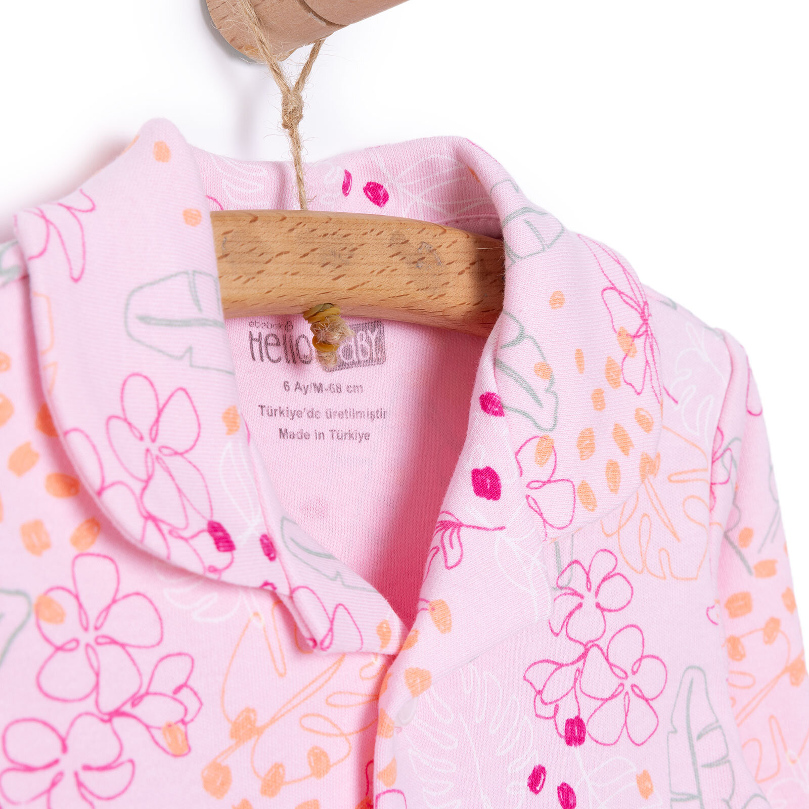 Gömlek Yaka Yaprak Desenli Kız Bebek Pijama Takımı