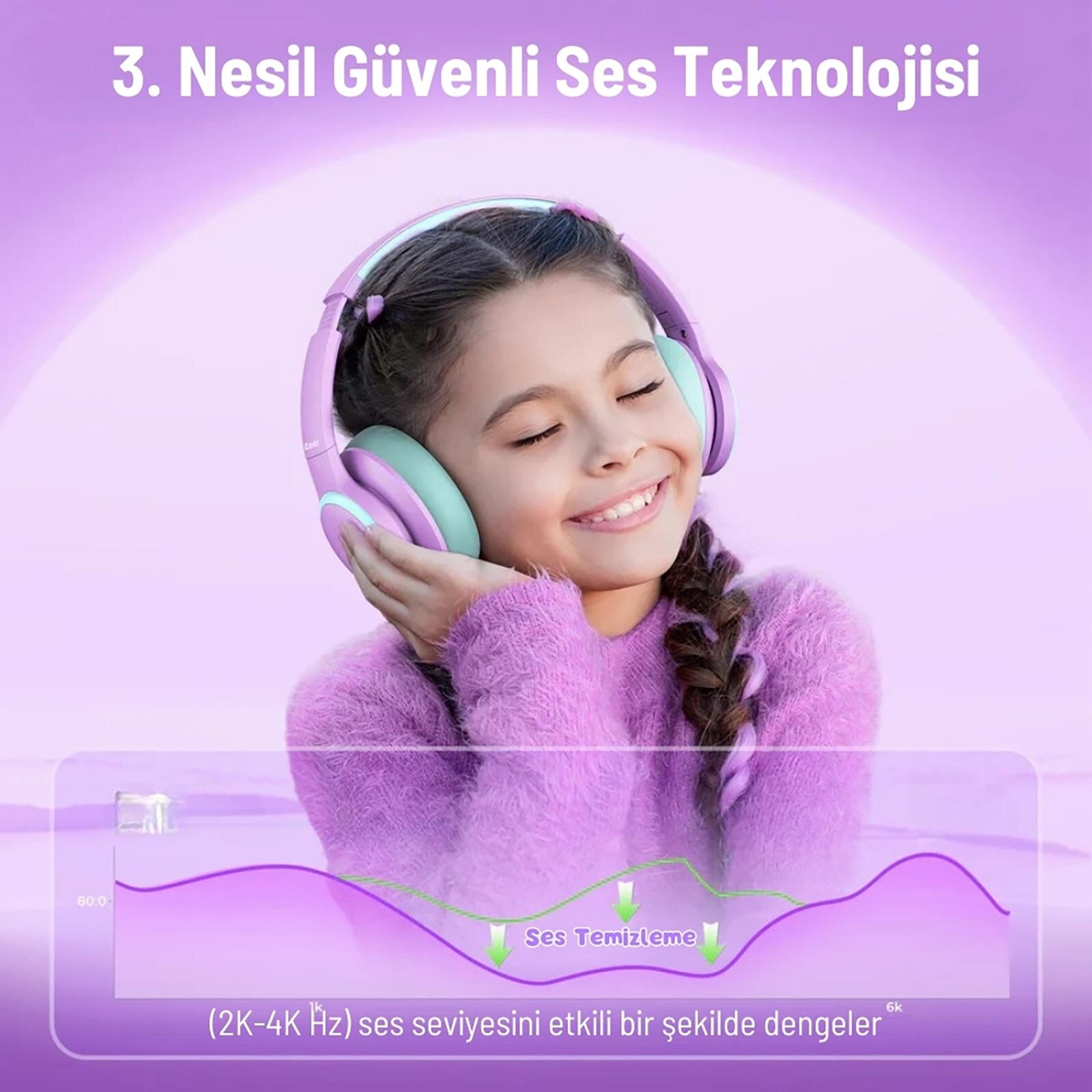 Gürültü Önleyici Ses Sınırlı 60 Saat Oynatma Süreli Bluetooth Çocuk Kulaklığı Lila - BTH Gürültü Önleyici Ses Sınırlı 60 Saat Oynatma Süreli Bluetooth Çocuk Kulaklığı Lila - BTH