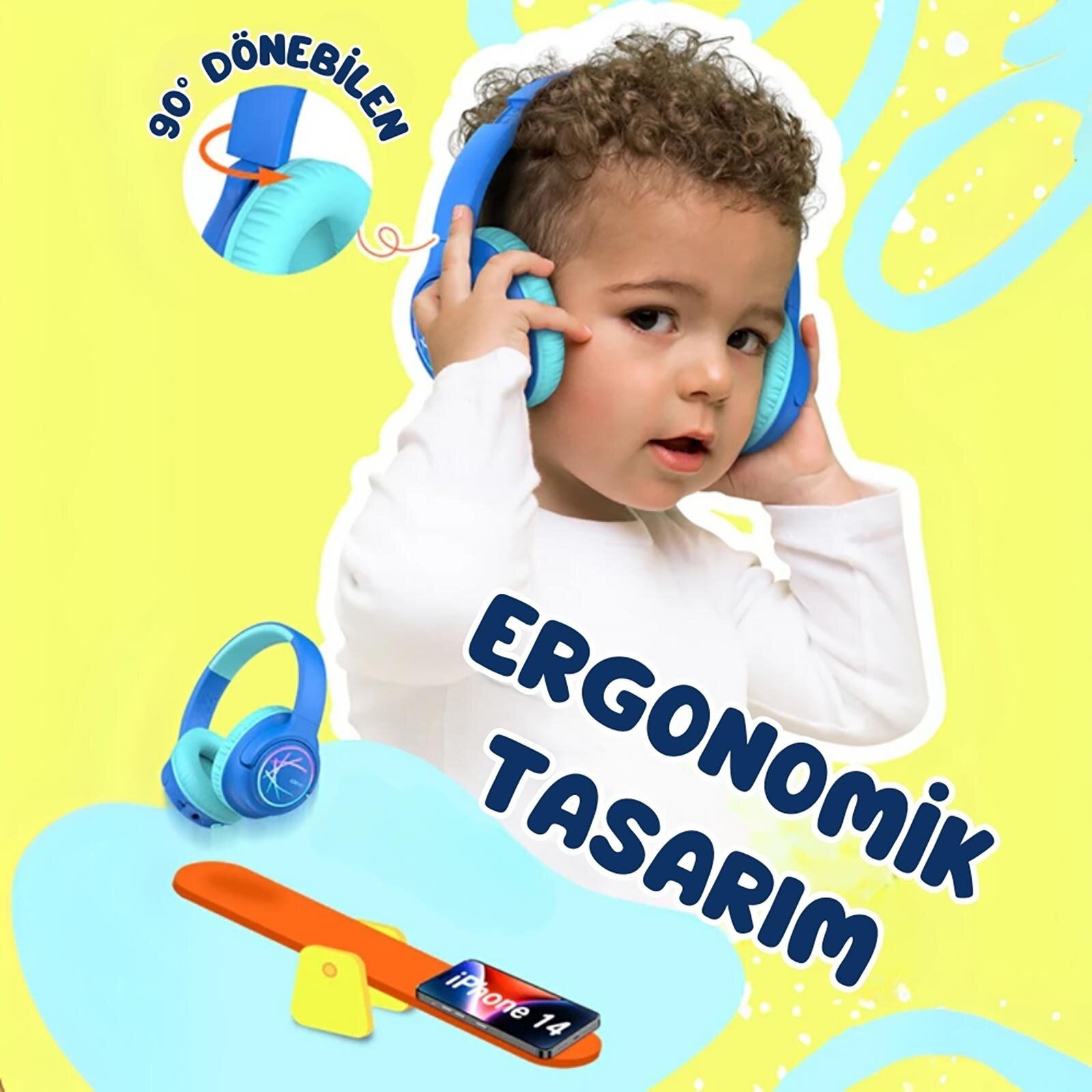 Gürültü Önleyici Ses Sınırlı 60 Saat Oynatma Süreli Bluetooth Çocuk Kulaklığı Mavi BTH 18 Gürültü Önleyici Ses Sınırlı 60 Saat Oynatma Süreli Bluetooth Çocuk Kulaklığı Mavi BTH 18