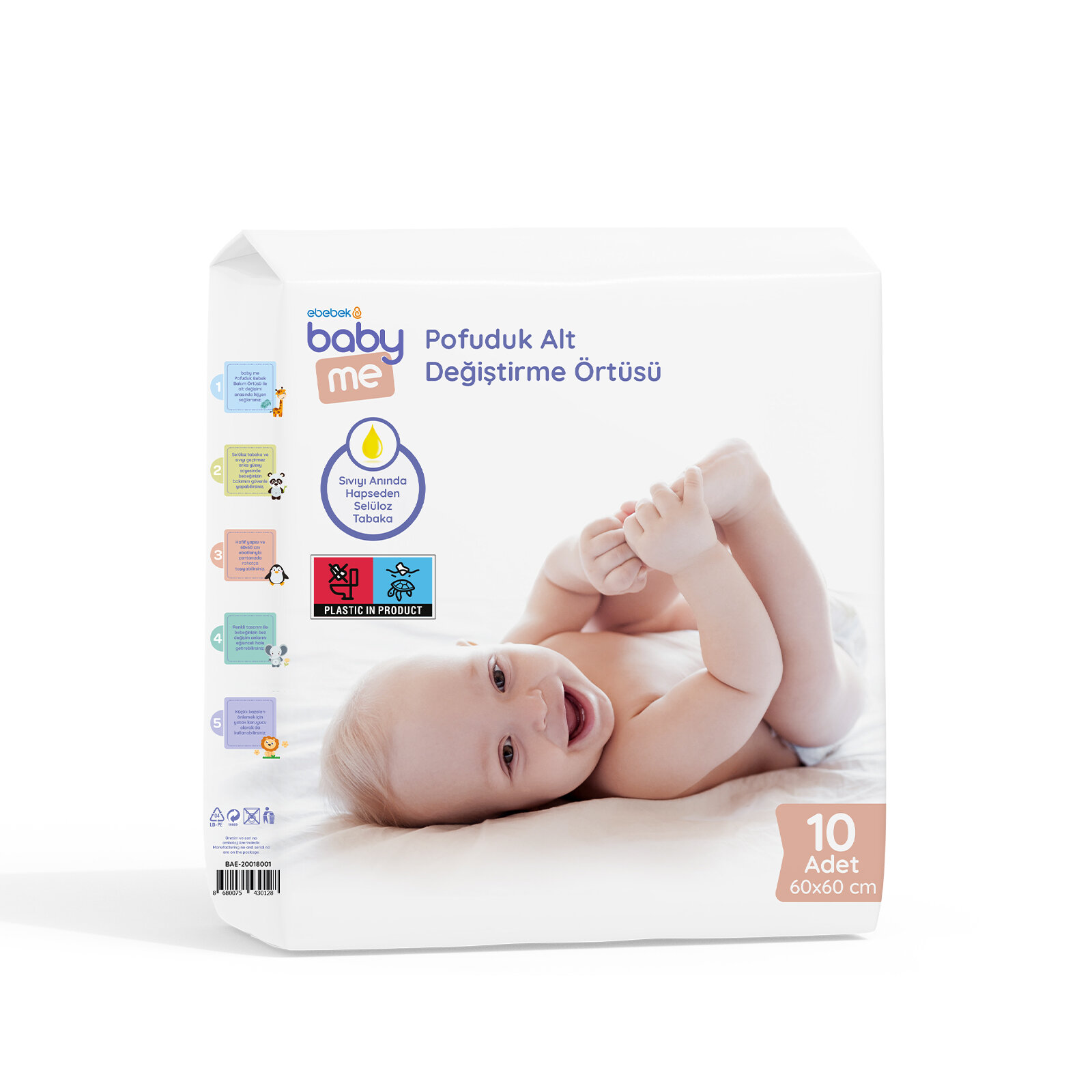 10’lu Pofuduk Alt Değiştirme Örtüsü 60x60 cm