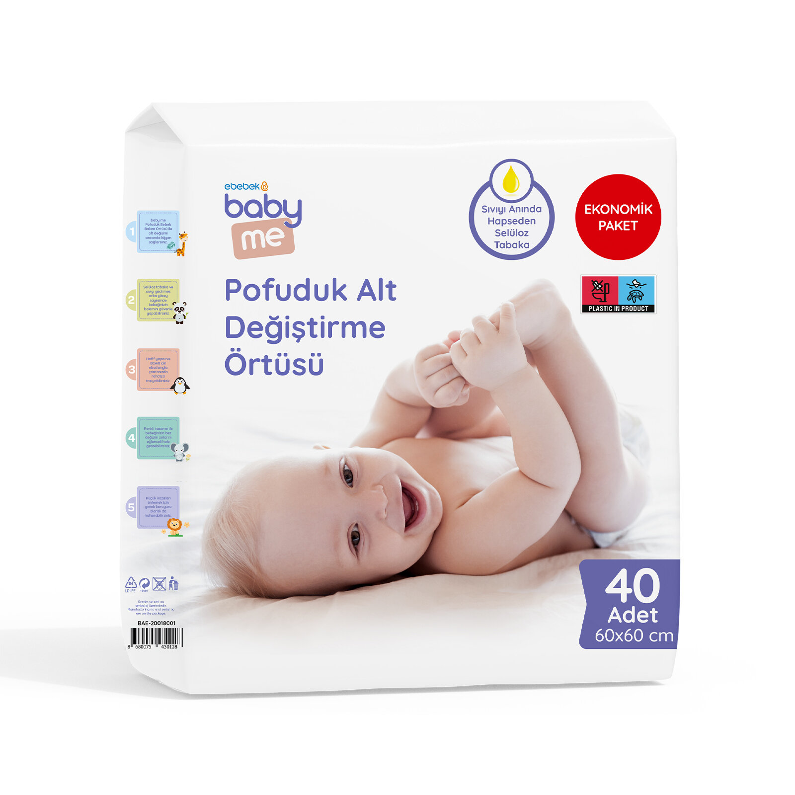 Pofuduk Alt Değiştirme Örtüsü 60x60 cm 40 adet Pofuduk Alt Değiştirme Örtüsü 60x60 cm 40 adet