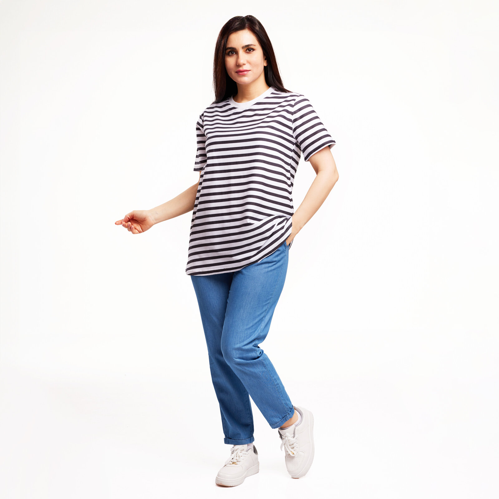 Hamile Tişört Süprem Çizgili Anne Giyim Bisiklet Yaka Kısa Kol Beyaz Hamile Tişört Süprem Çizgili Anne Giyim Bisiklet Yaka Kısa Kol Beyaz