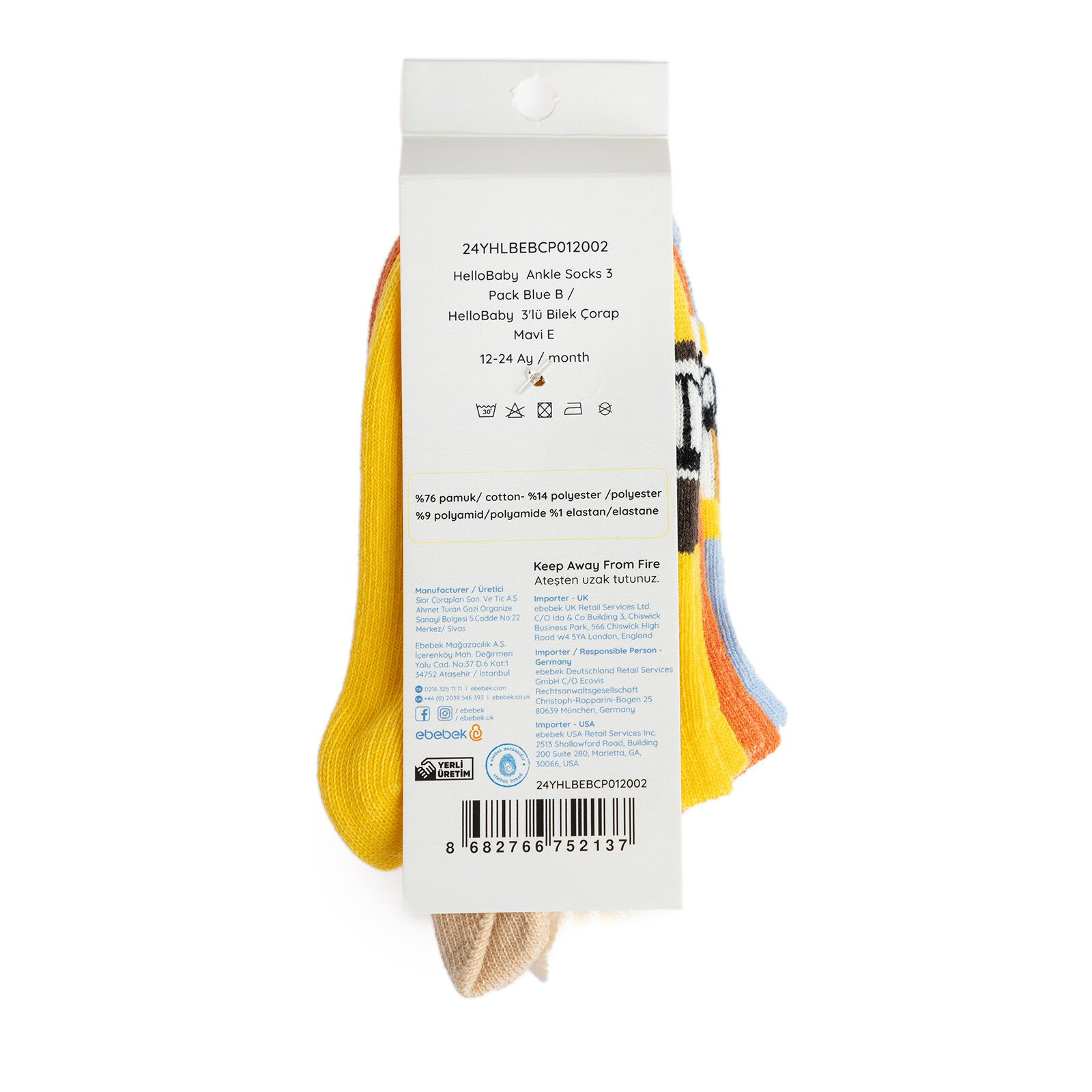 Hayvan Desenli 3'lü Bilek Çorap Erkek Bebek