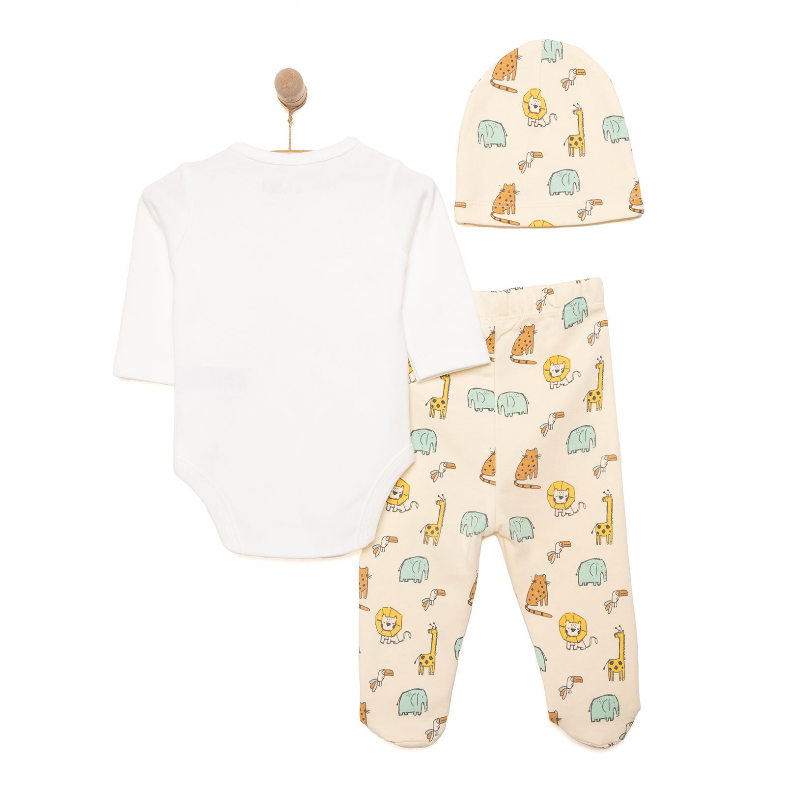 Hayvanlar Baskılı Yenidoğan Erkek Body-Patikli Alt-Şapka Erkek Bebek