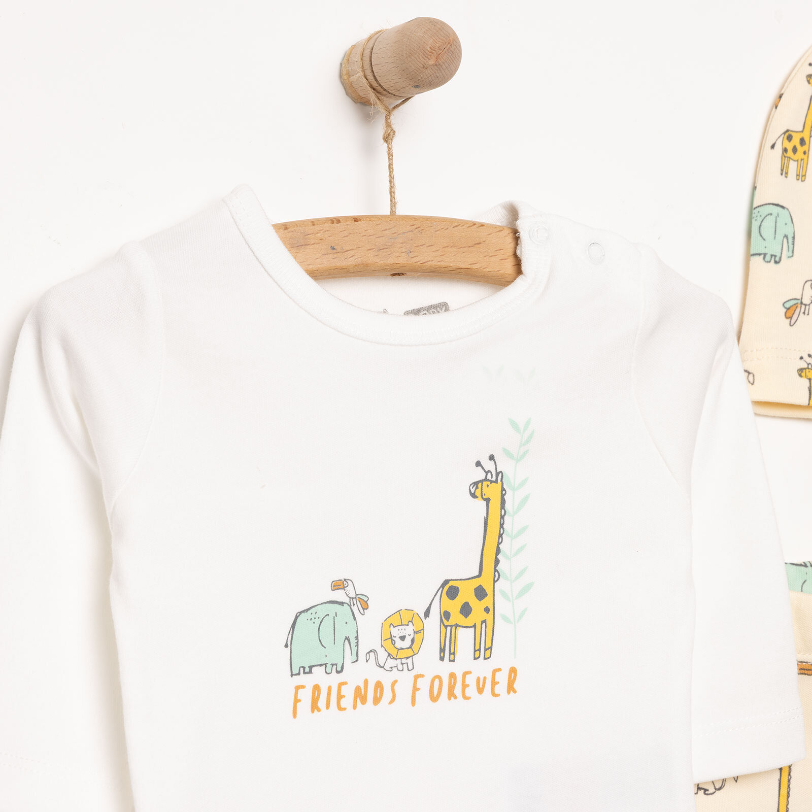 Hayvanlar Baskılı Yenidoğan Erkek Body-Patikli Alt-Şapka Erkek Bebek