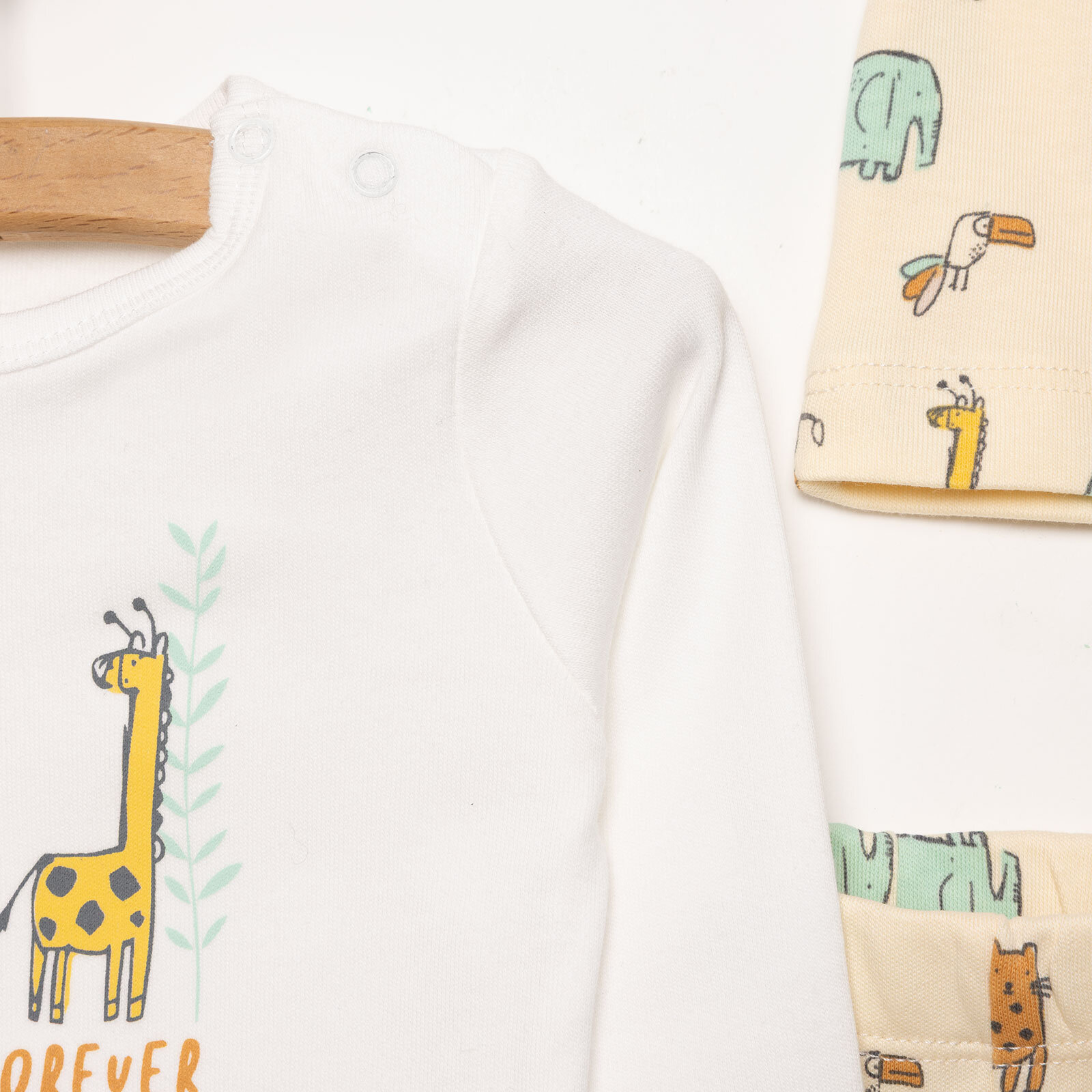 Hayvanlar Baskılı Yenidoğan Erkek Body-Patikli Alt-Şapka Erkek Bebek