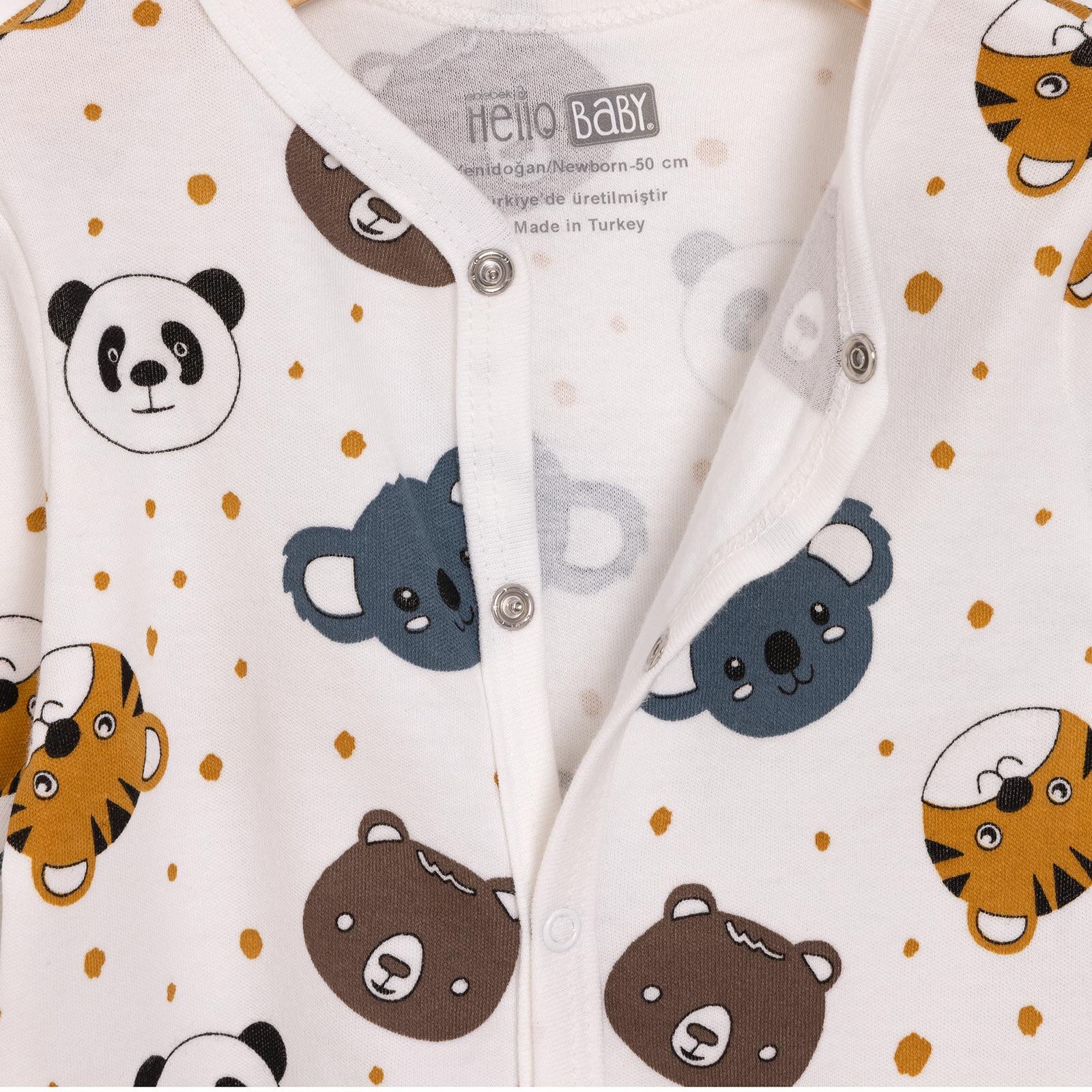 Hayvanlar Baskılı Yenidoğan Tulum-Şapka Erkek Bebek