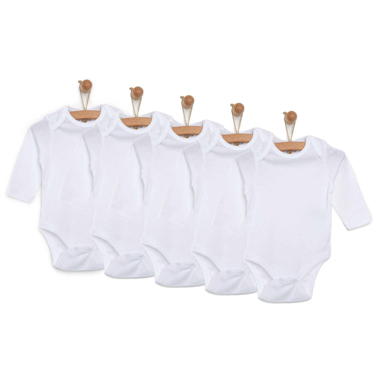 Unisex 5'li Uzun Kollu Body Ribana Kumaş Çıtçıtlı Zıbın Zarf Yaka Uzun Kollu Beyaz