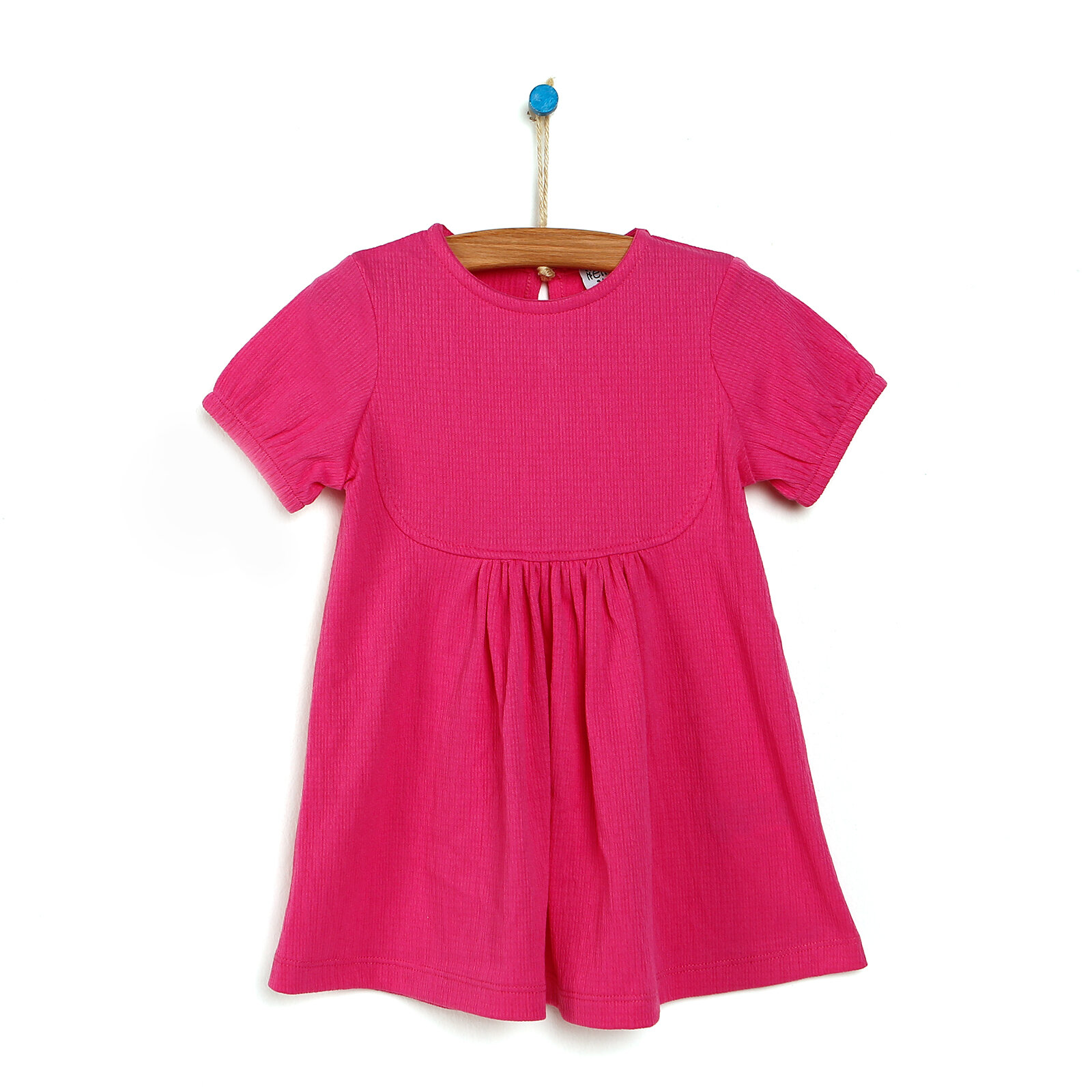 Basic Kız Bebek Büzgülü Pembe Elbise